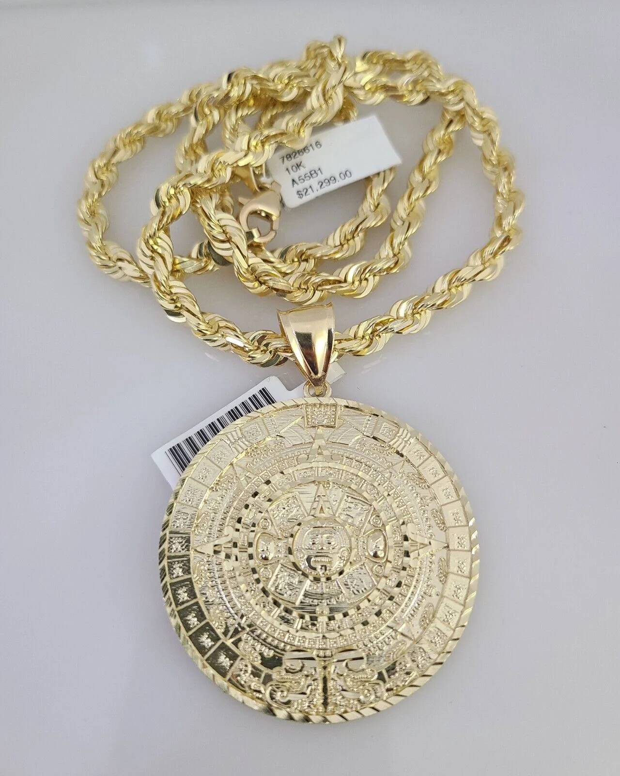 REAL 10k Solid Rope Necklace Mayan Calendar Pendant SET Chain 20"-30'' 6mm Gold - Image 6