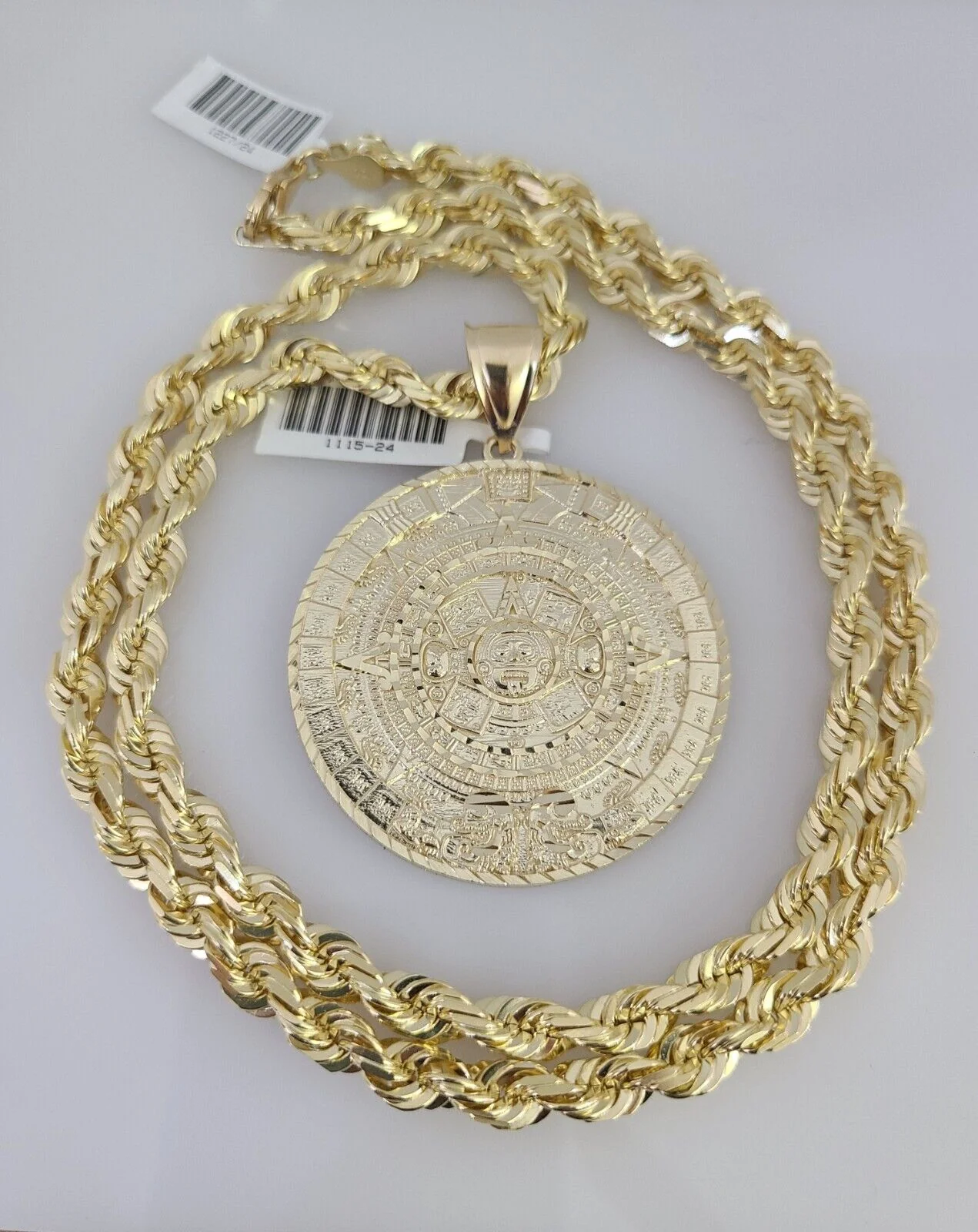 REAL 10k Solid Rope Necklace Mayan Calendar Pendant SET Chain 20"-30'' 6mm Gold - Image 7