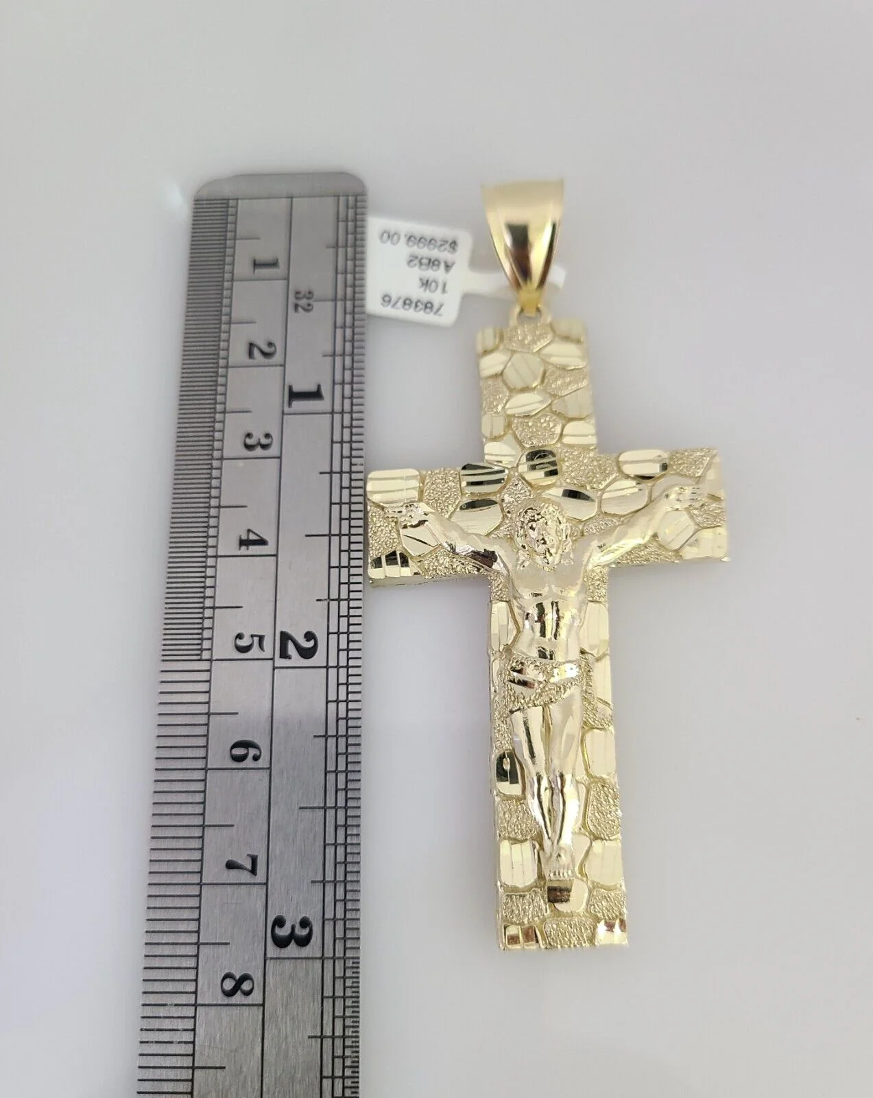 REAL 10k Solid Rope Necklace Nugget Cross Pendant SET Chain 20"-30'' 6mm Gold - Image 5