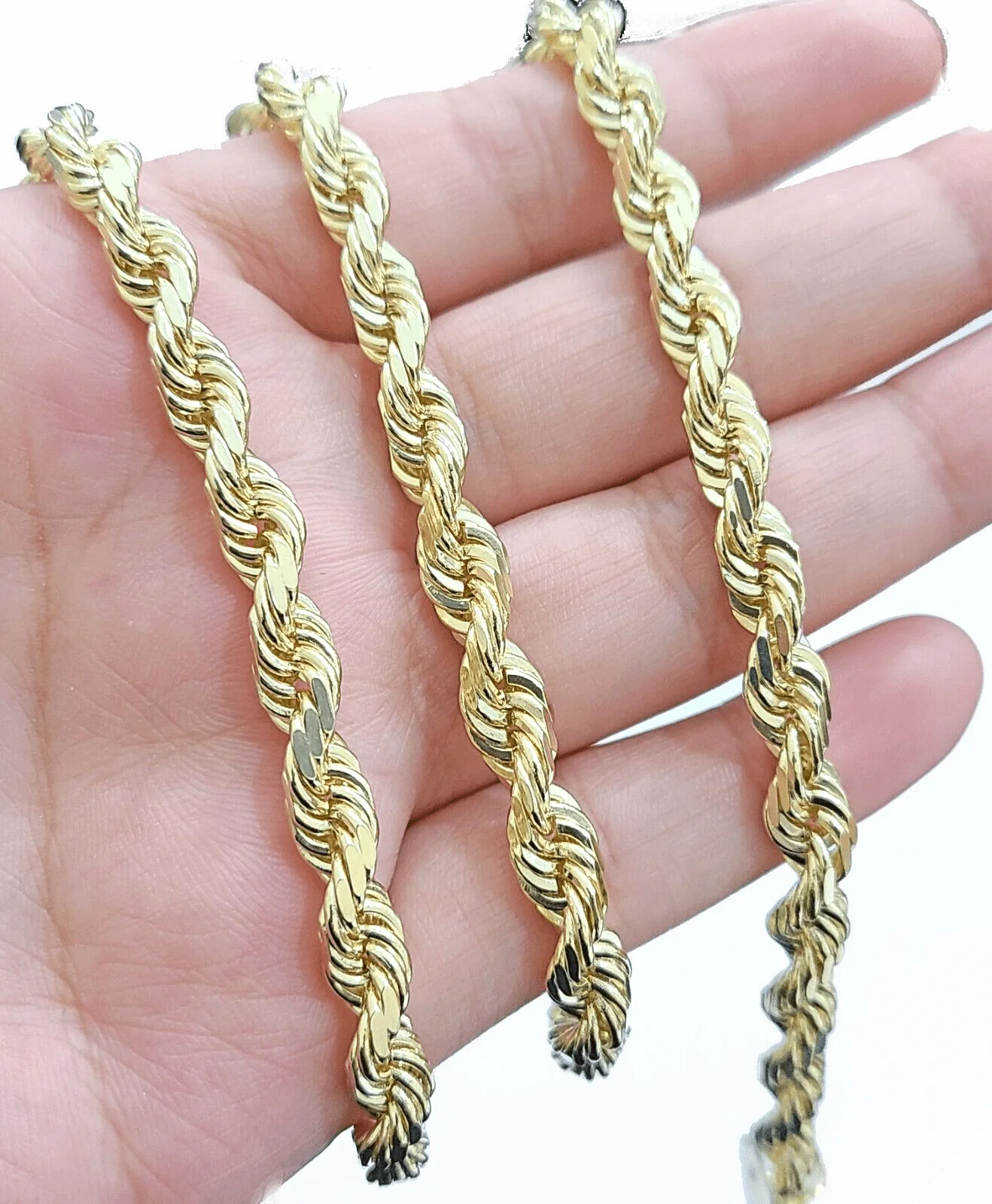 Real 10k Solid Yellow Gold Necklace Rope Chain 6mm 24" inch 10kt Unisex Chain - Image 2