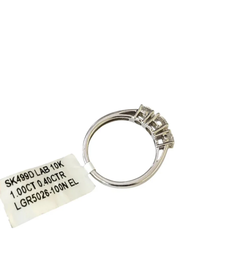 REAL 10k White Gold Diamond Ring Lab Created 3 Stone Wedding Band Women - Image 6