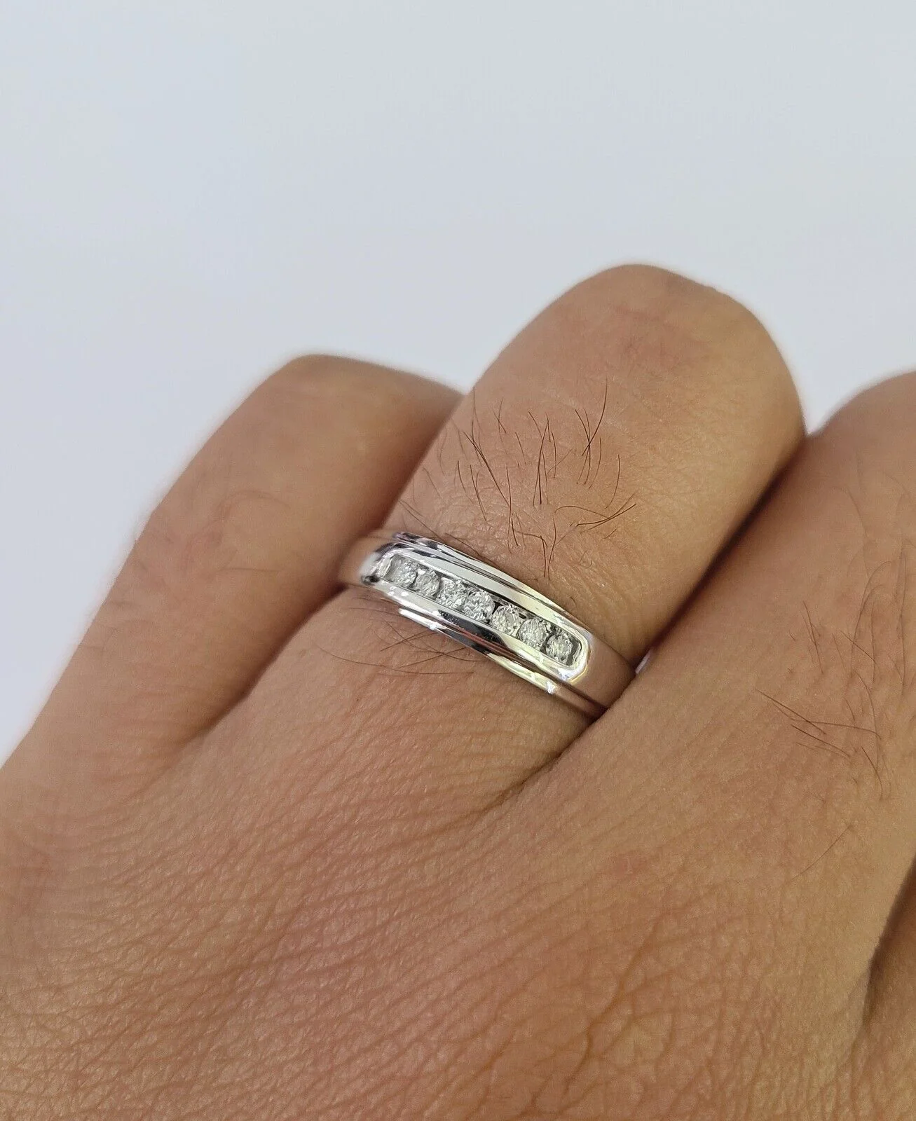 REAL 10k White Gold Diamond Ring Ladies Men Trio SET Wedding Engagement Genuine - Image 3