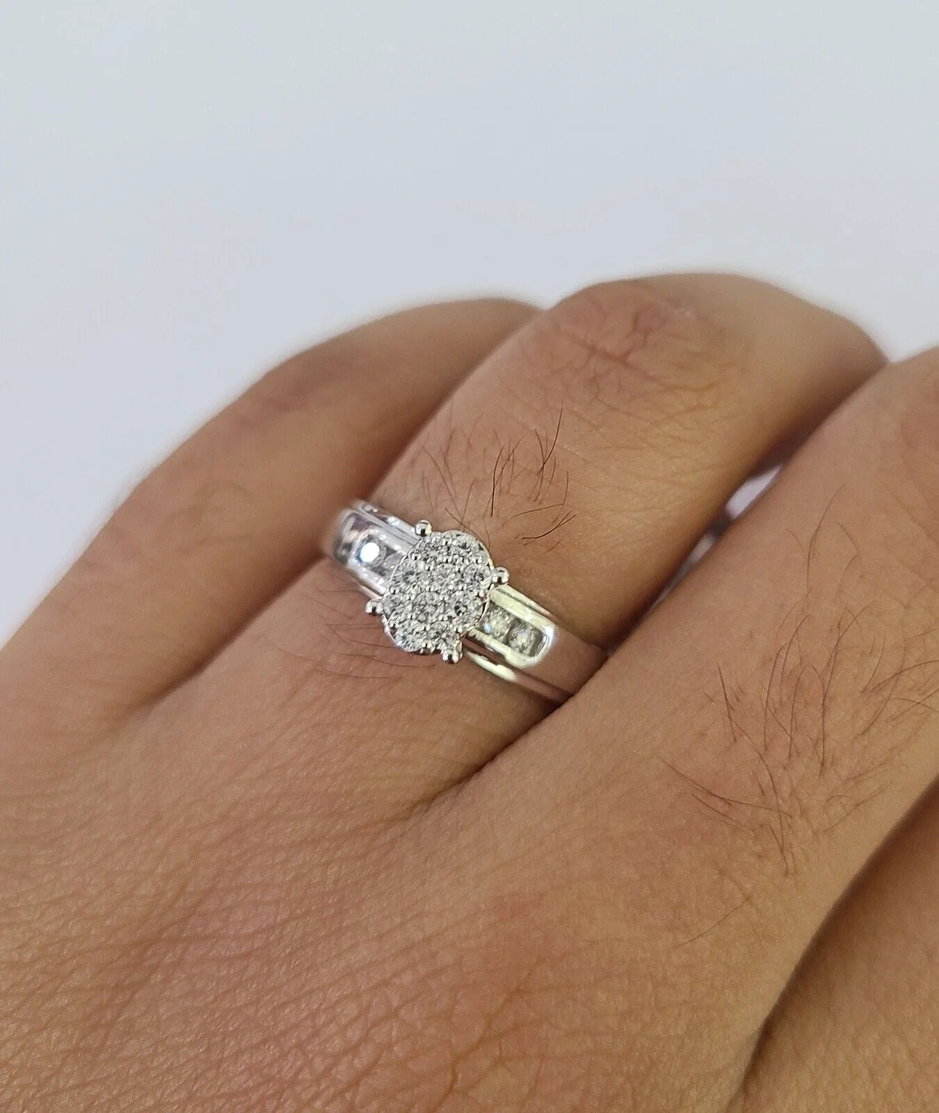 REAL 10k White Gold Diamond Ring Ladies Men Trio SET Wedding Engagement Genuine - Image 4