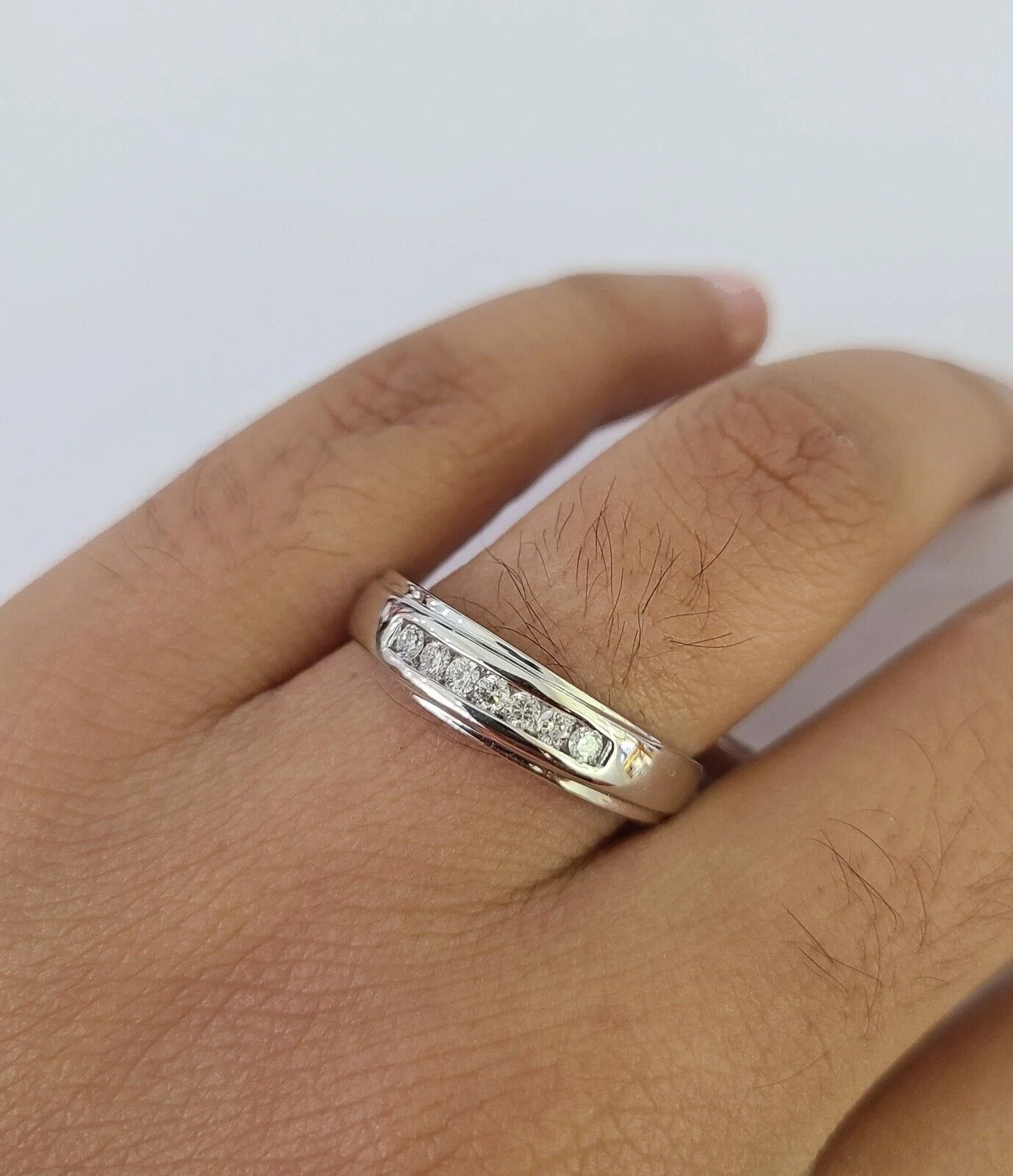 REAL 10k White Gold Diamond Ring Ladies Men Trio SET Wedding Engagement Genuine - Image 5