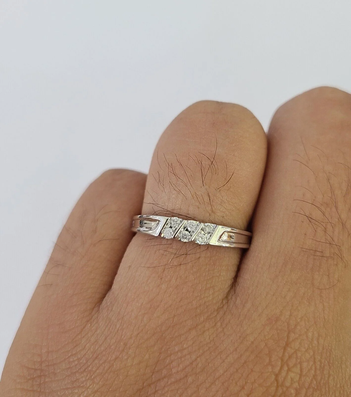 REAL 10k White Gold Diamond Ring Ladies Men Trio SET Wedding Engagement Genuine - Image 4