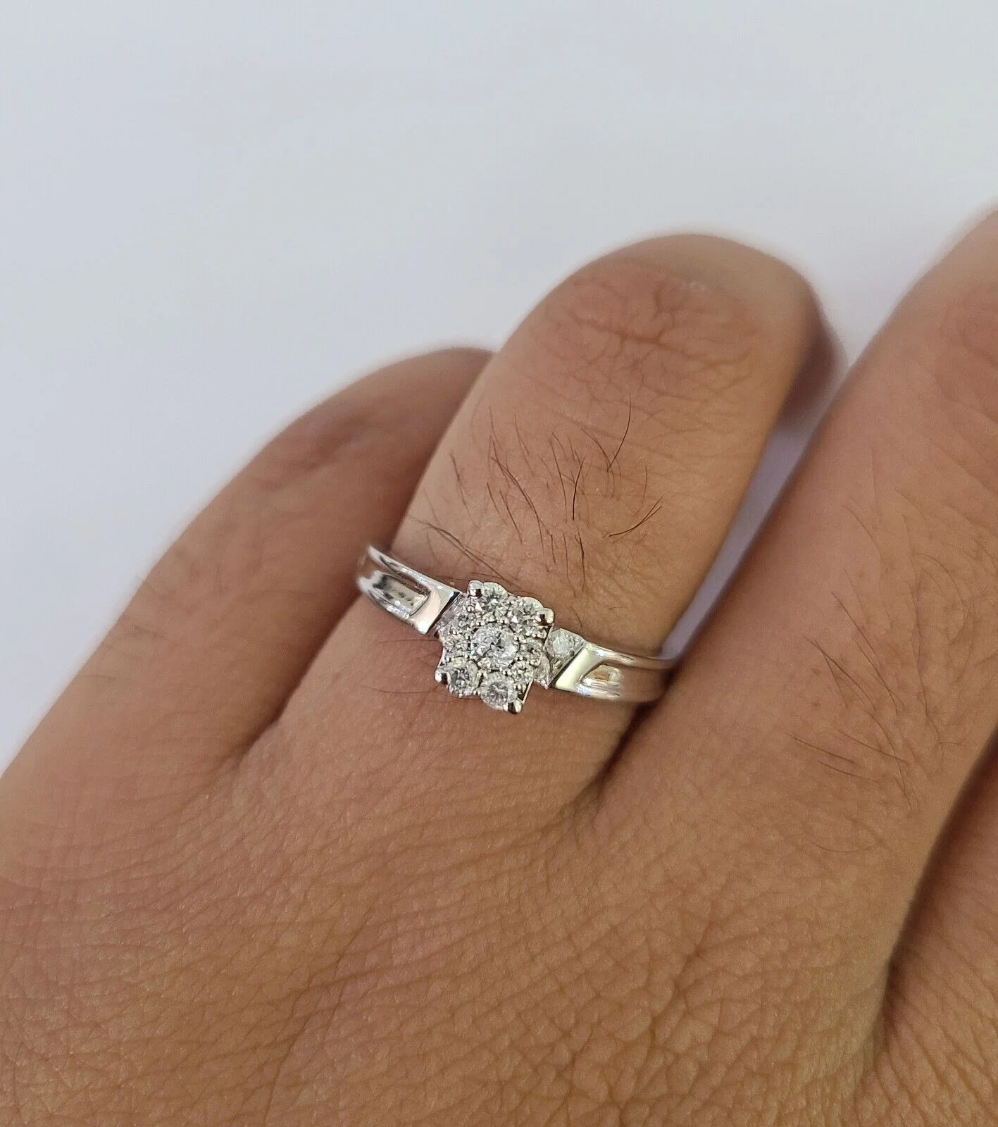 REAL 10k White Gold Diamond Ring Ladies Men Trio SET Wedding Engagement Genuine - Image 5