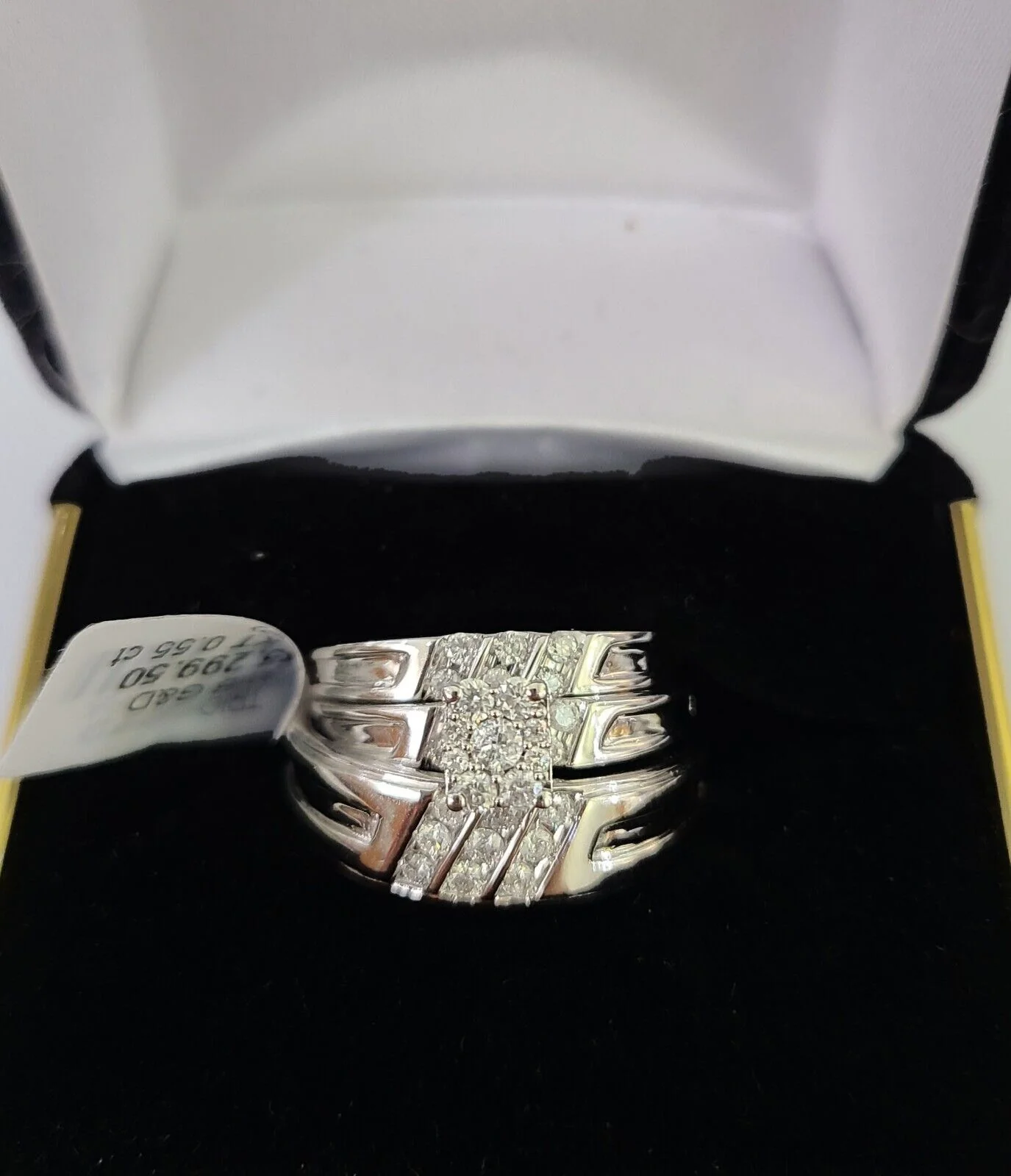 REAL 10k White Gold Diamond Ring Ladies Men Trio SET Wedding Engagement Genuine - Image 7
