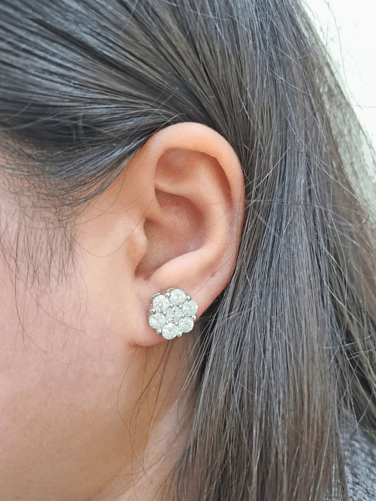Real 10k White Gold Earring Stud Diamond 3.39CT Round Design Unisex Screw Back