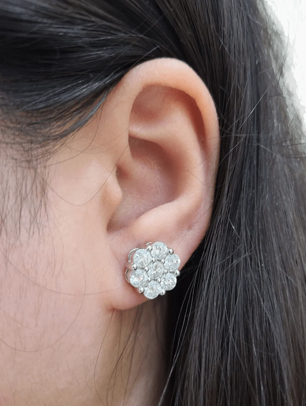 Real 10k White Gold Earring Stud Diamond 3.39CT Round Design Unisex Screw Back - Image 4