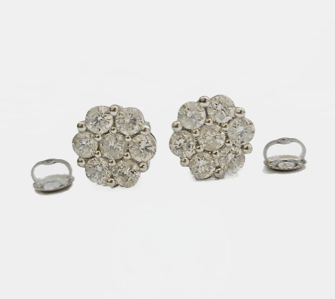 Real 10k White Gold Earring Stud Diamond 3.39CT Round Design Unisex Screw Back - Image 5