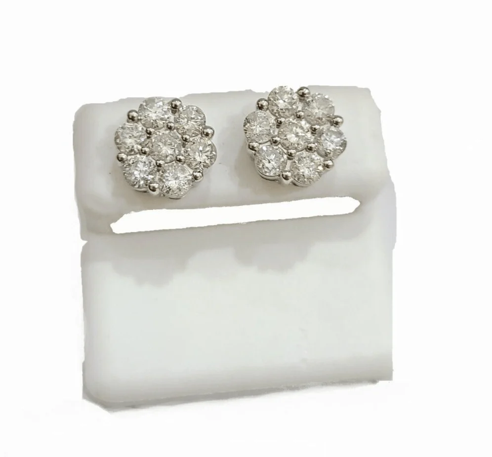Real 10k White Gold Earring Stud Diamond 3.39CT Round Design Unisex Screw Back - Image 6