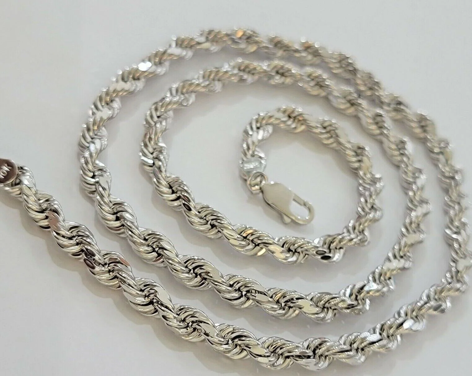 Real 10k White Gold Rope Chain Necklace 22 Inch 6mm Diamond Cuts Mens 10KT SOLID - Image 4