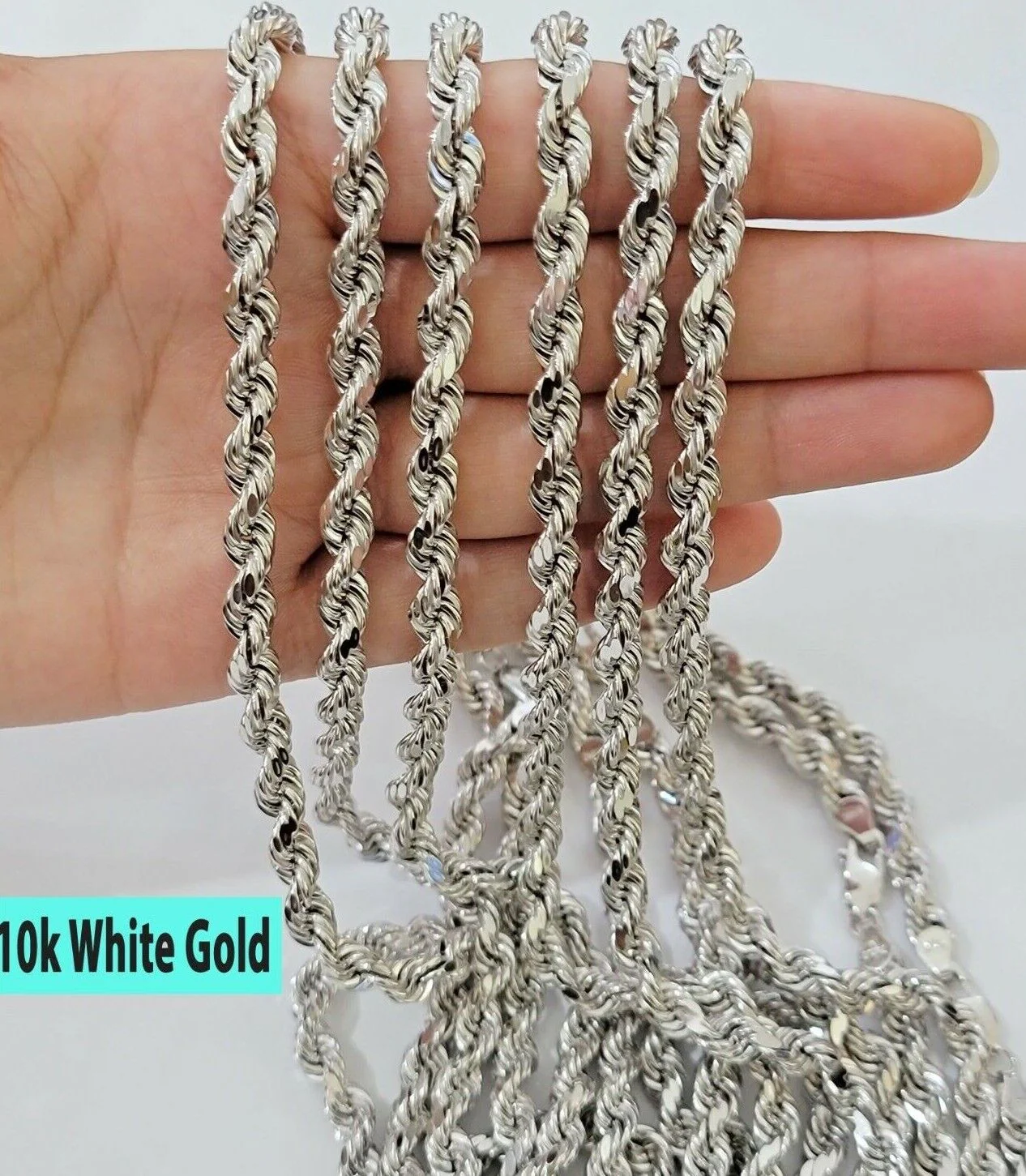 Real 10k White Gold Rope Chain Necklace 22 Inch 6mm Diamond Cuts Mens 10KT SOLID - Image 5