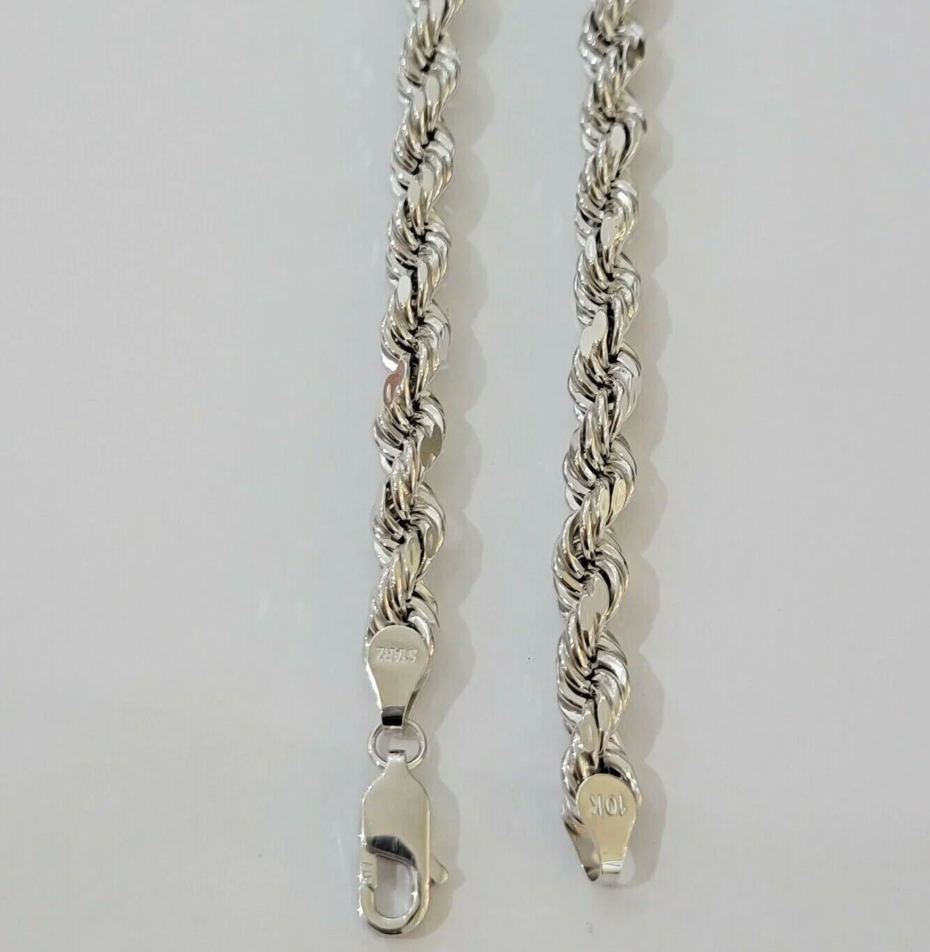 Real 10k White Gold Rope Chain Necklace 22 Inch 6mm Diamond Cuts Mens 10KT SOLID - Image 6