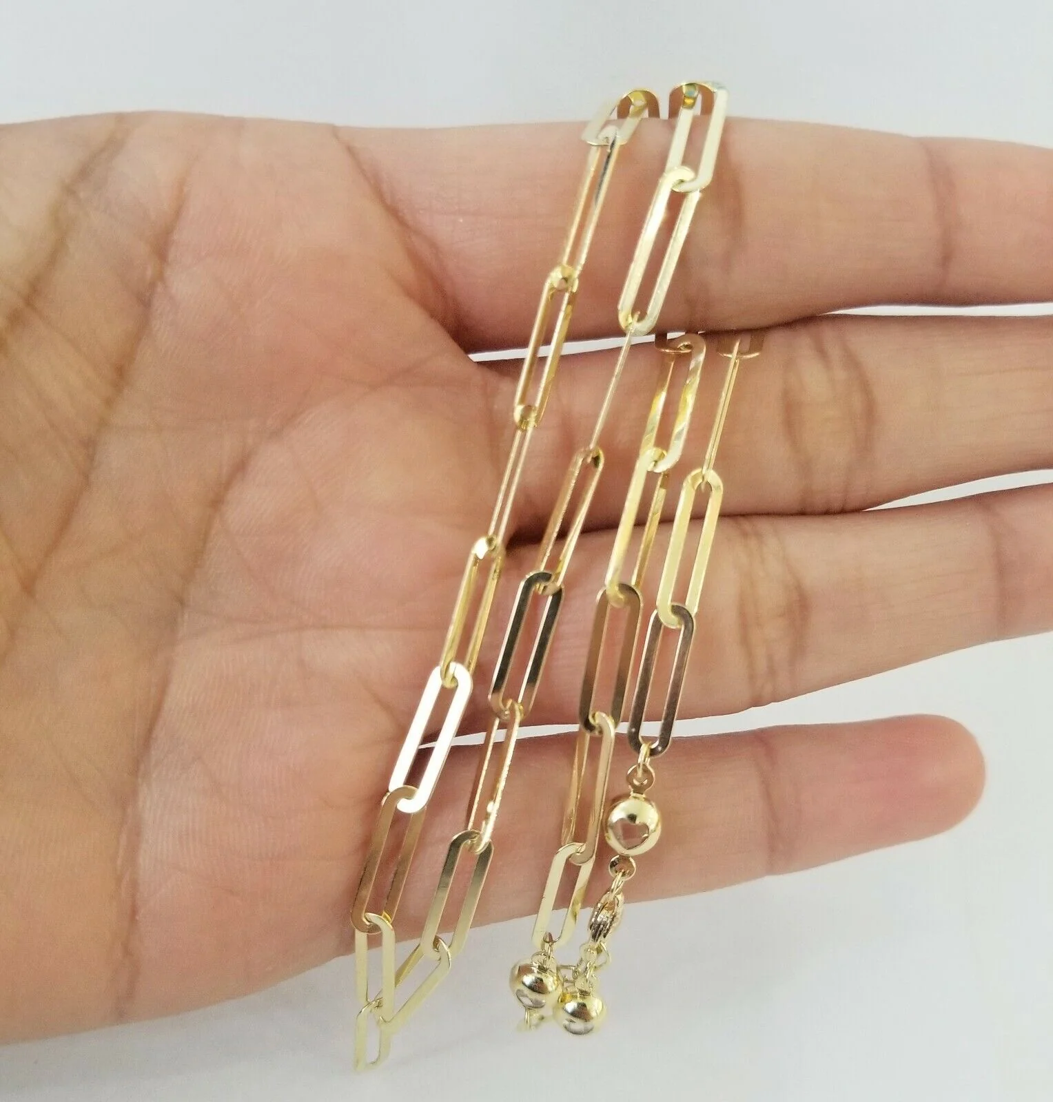 Real 10k Women Paperclip Chain 4mm 16" lobster Clasp Yellow Gold Necklace - Image 2