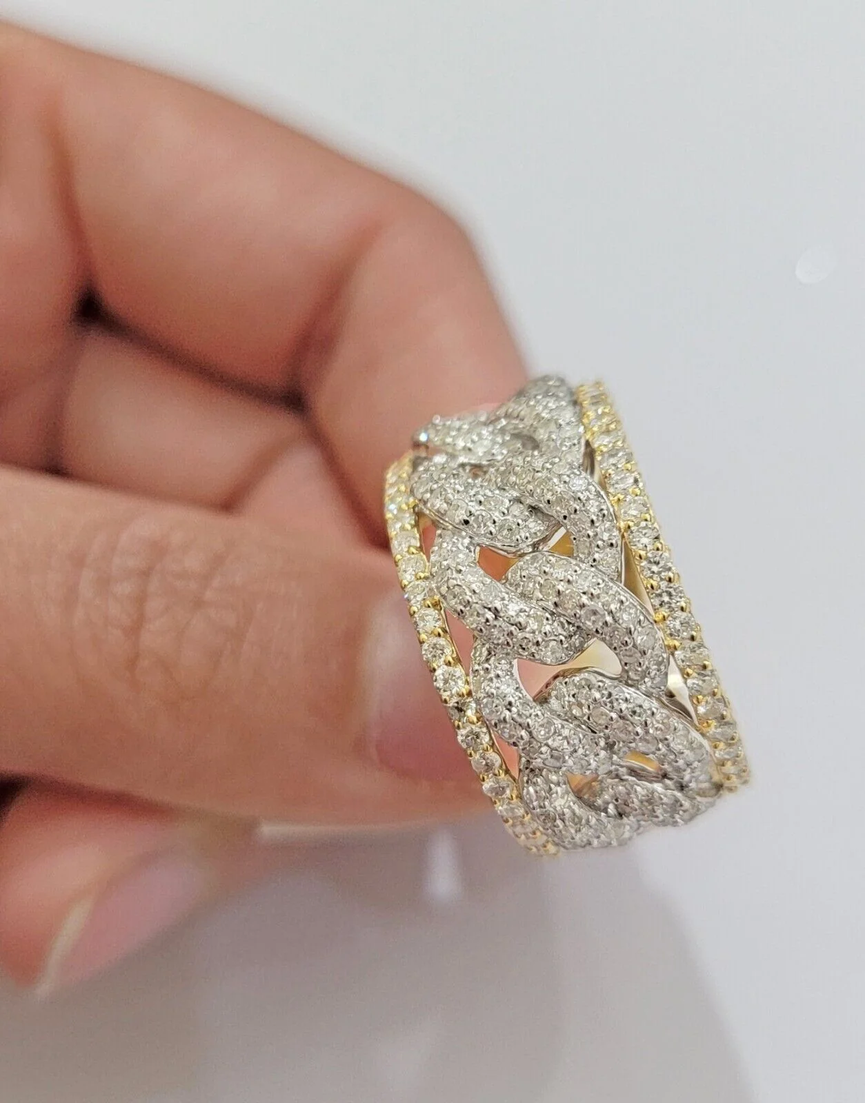 Real 10k Yellow Diamond Miami cuban Link Ring Mens Band 2.5 Ct Round Cut GENUINE - Image 3