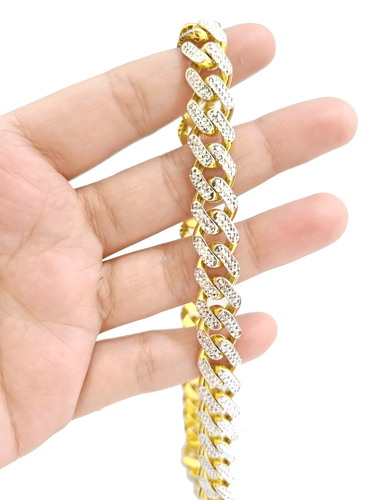 Real 10k Yellow Gold 10mm Monaco Chain Diamond Cut 22" inch Necklace - Image 2
