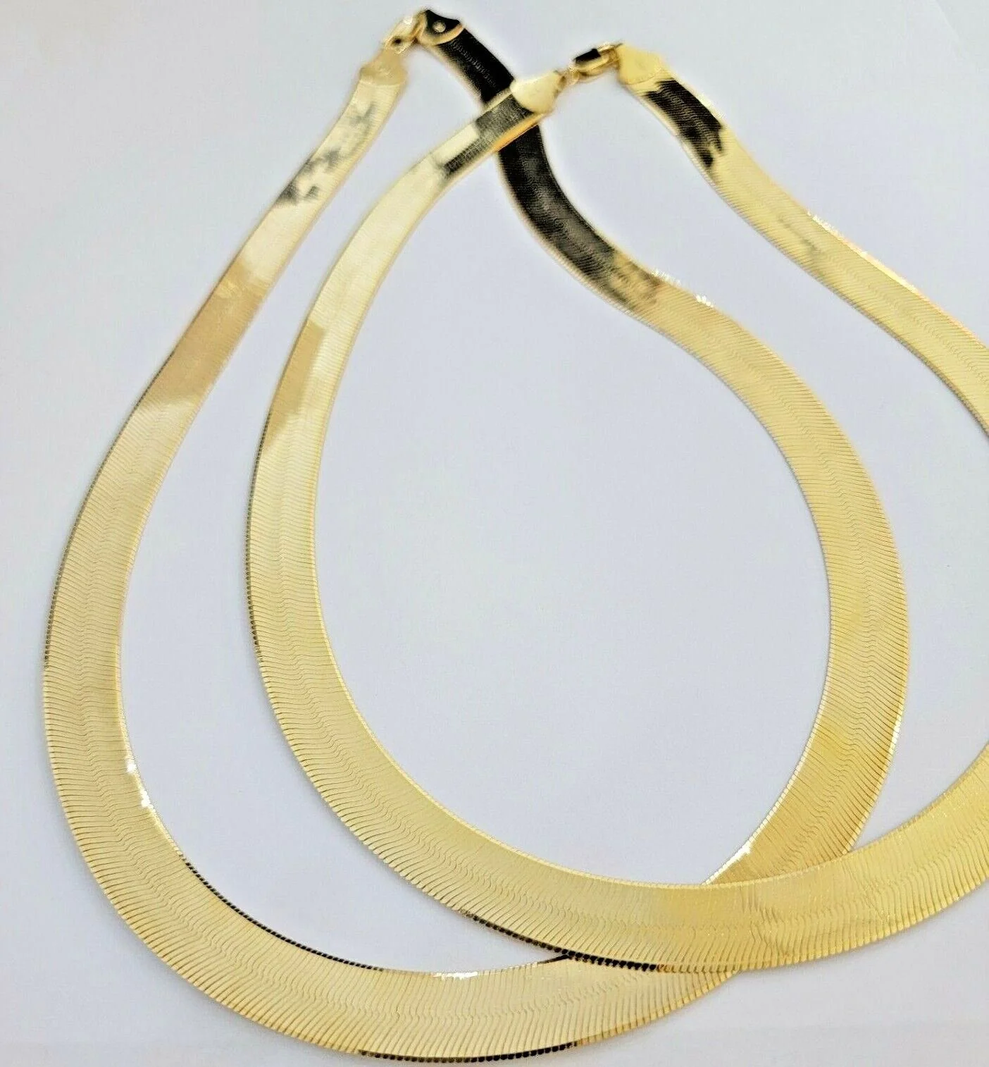 Real 10k Yellow Gold 12mm Herringbone Chain Necklace 24'' Inch Lobster lock Mens - Image 2