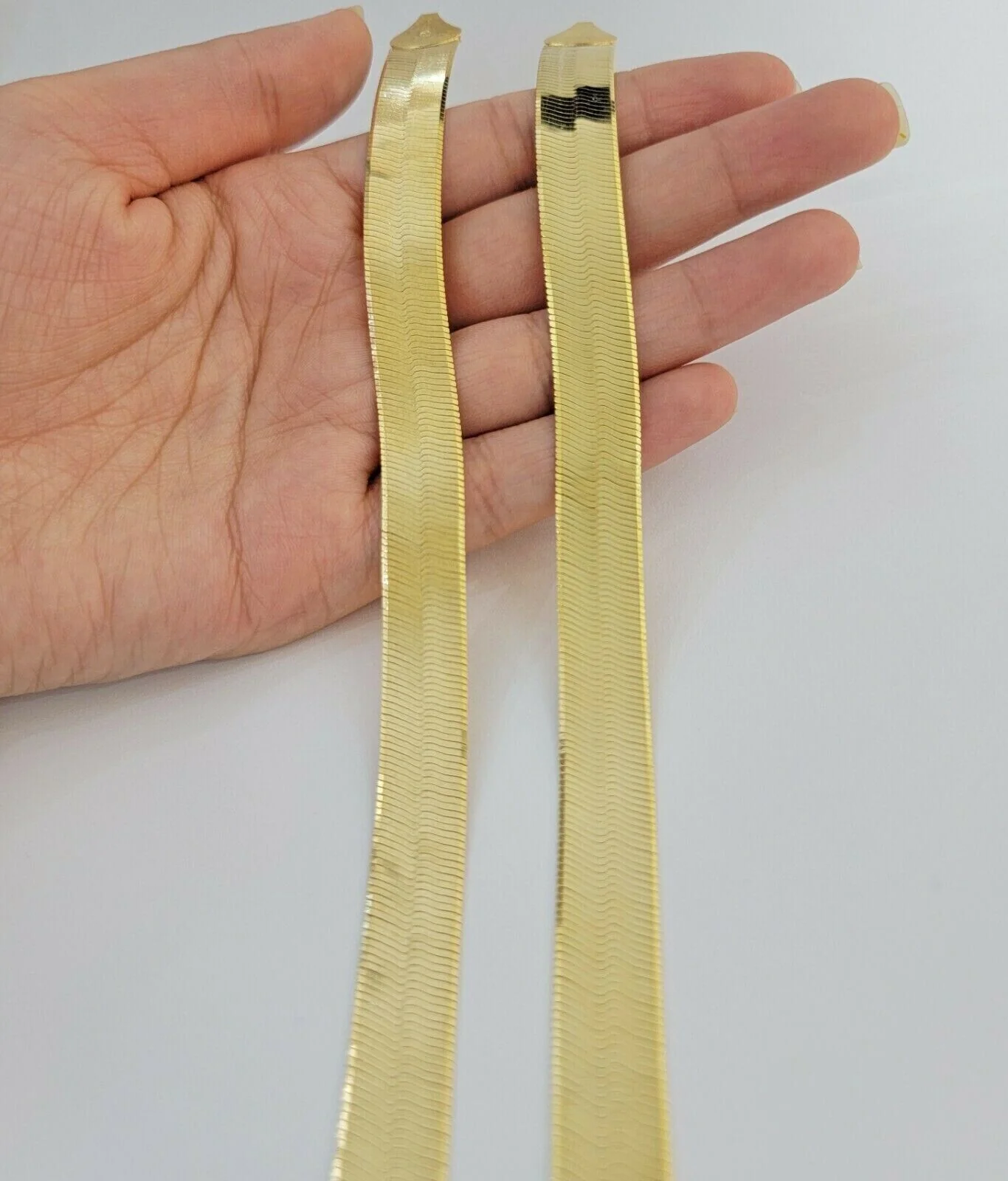 Real 10k Yellow Gold 12mm Herringbone Chain Necklace 24'' Inch Lobster lock Mens - Image 3