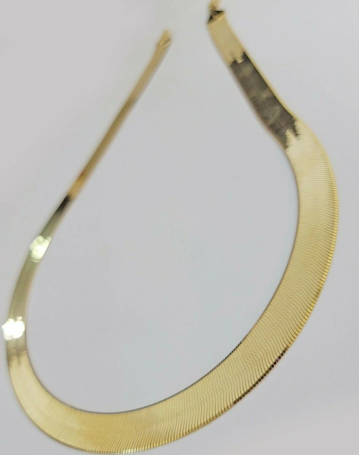 Real 10k Yellow Gold 12mm Herringbone Chain Necklace 24'' Inch Lobster lock Mens - Image 5