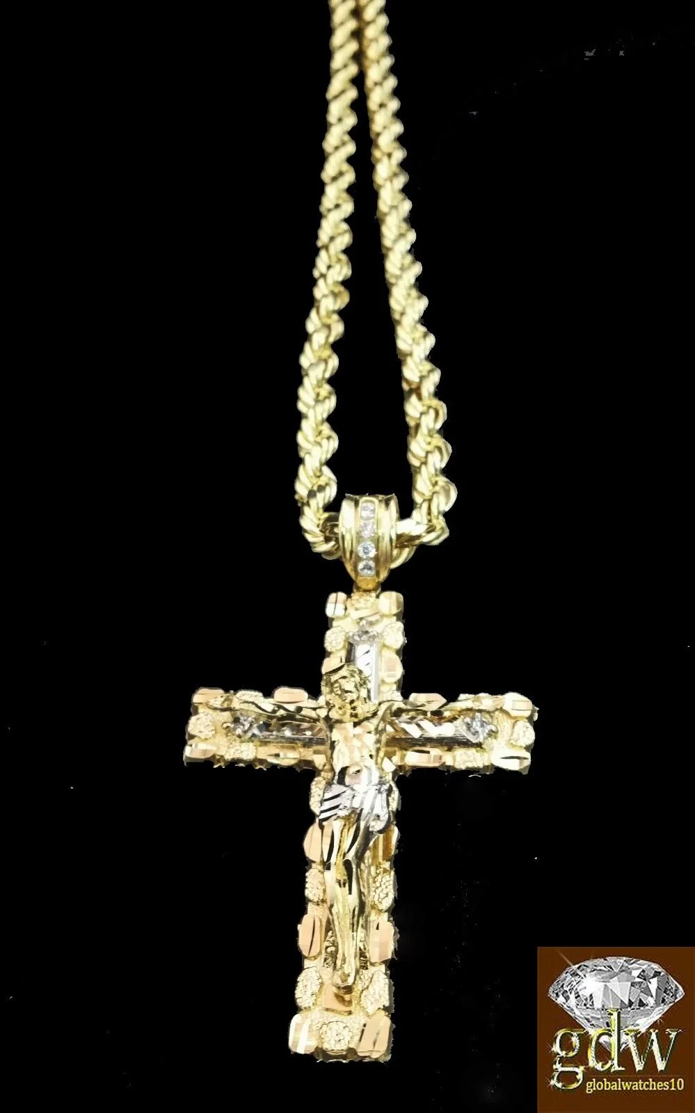 Real 10K Yellow Gold 28" Inch Rope Chain Necklace Cross Pendant Charm - Image 6