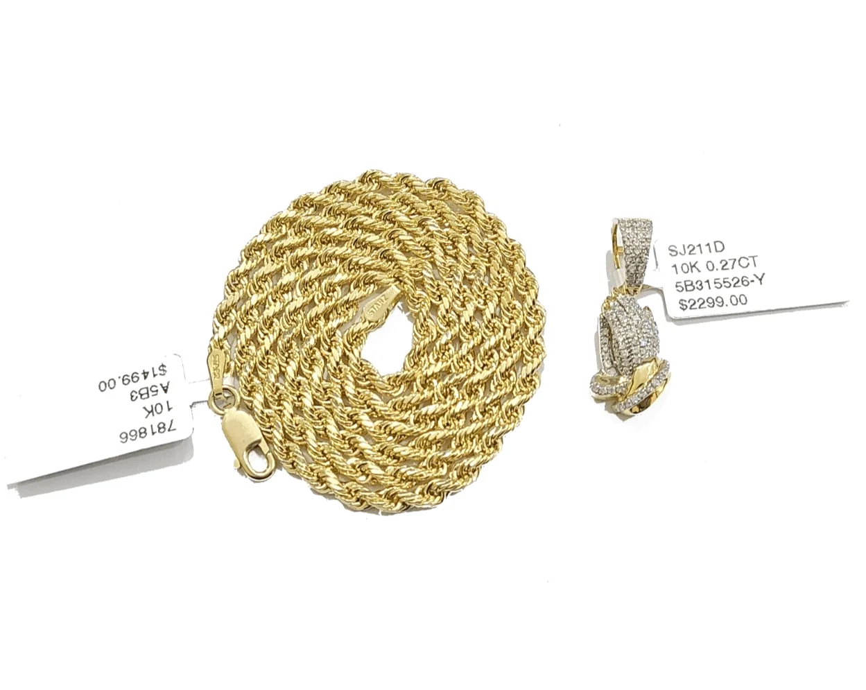 Real 10k Yellow Gold 3mm Rope Chain 20" inch Necklace Praying Hand Charm Pendant - Image 5