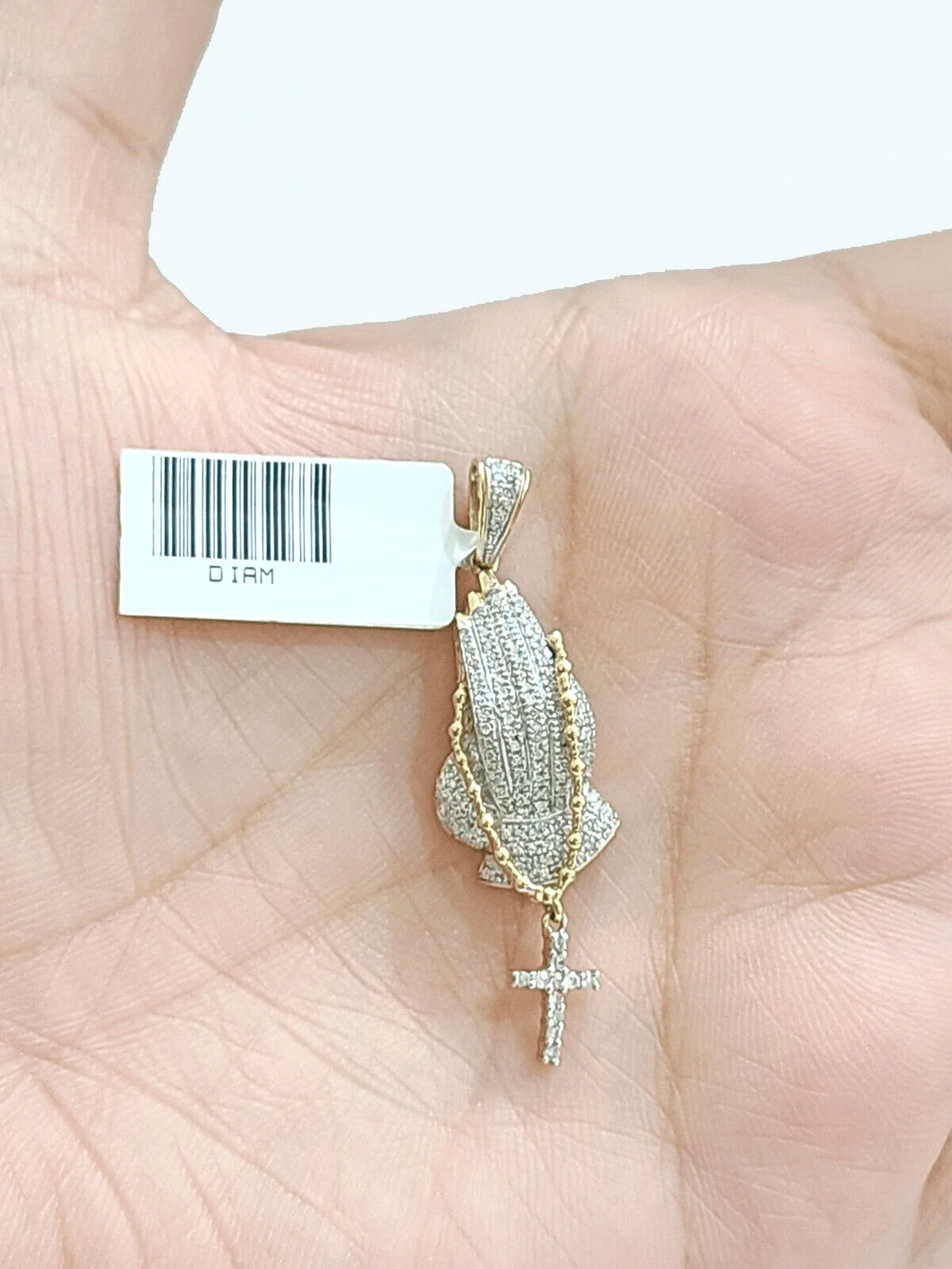 Real 10k Yellow Gold 3mm Rope Chain 26" inch Necklace Praying Hand Charm Cross - Image 4