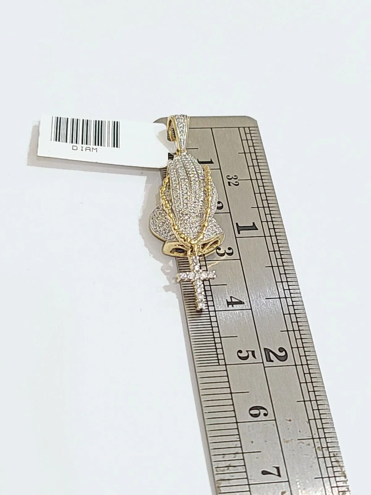 Real 10k Yellow Gold 3mm Rope Chain 26" inch Necklace Praying Hand Charm Cross - Image 6
