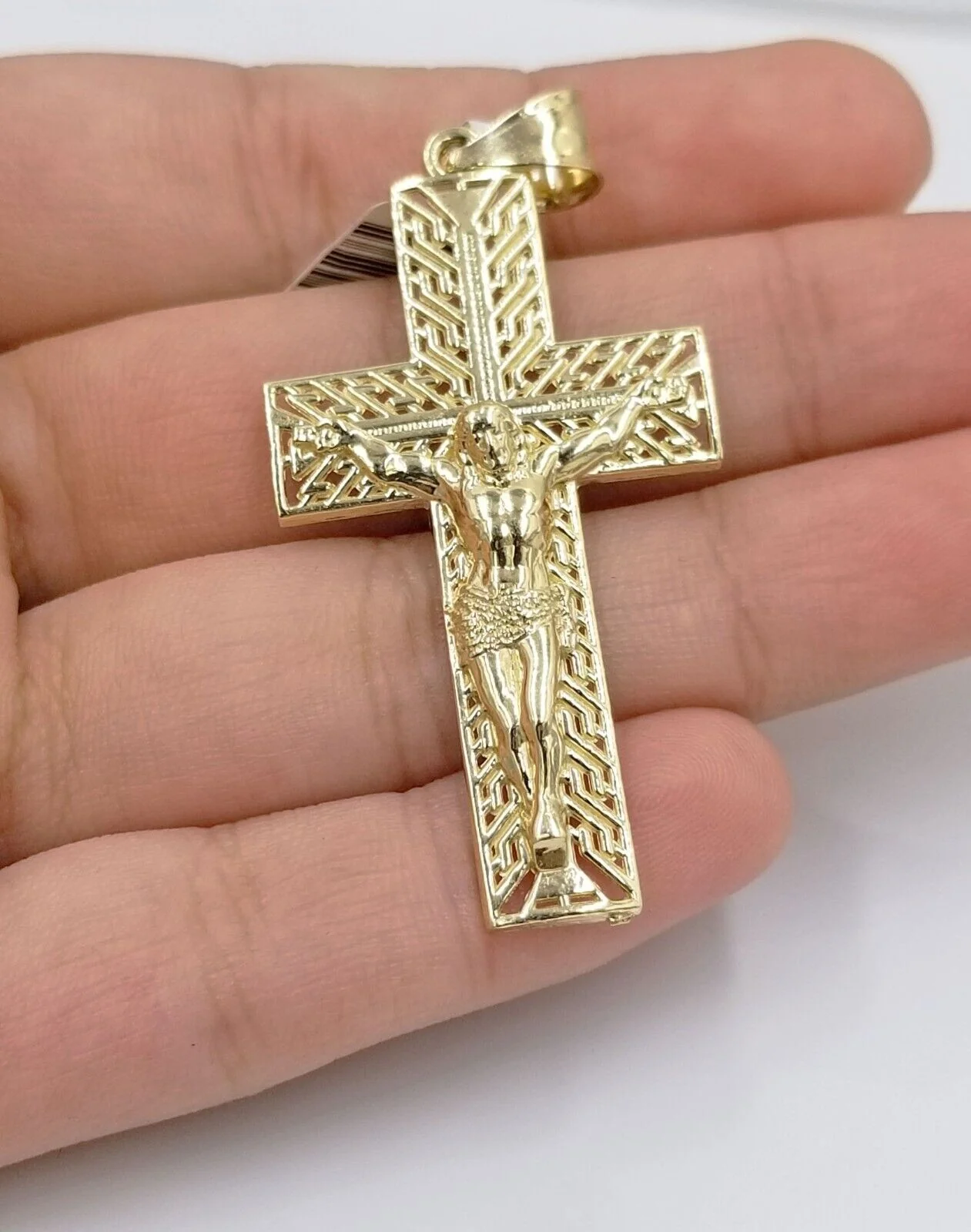 Real 10k Yellow Gold 3mm Rope Chain Cross Pendant 20" inch Necklace , Men Women - Image 2