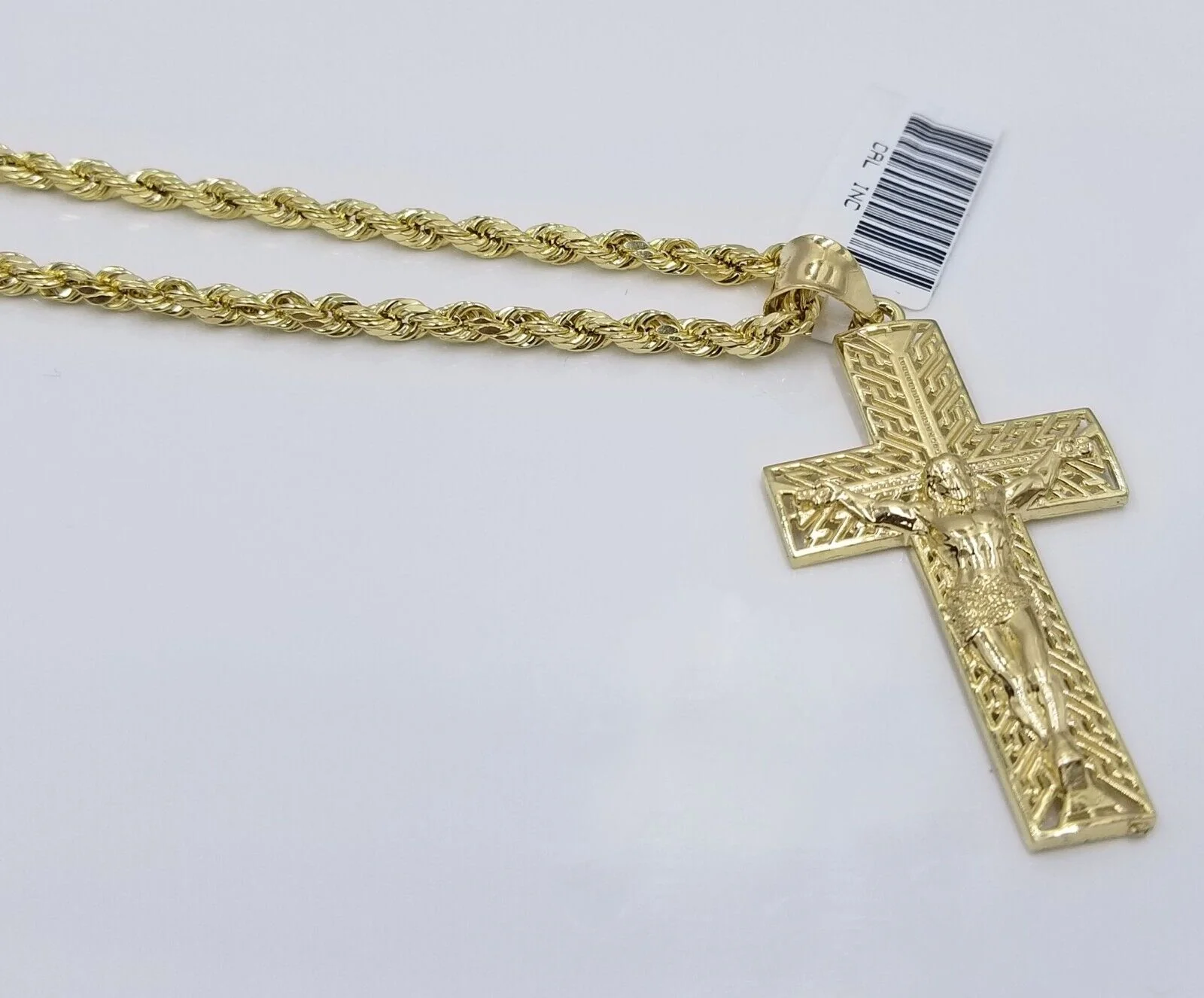 Real 10k Yellow Gold 3mm Rope Chain Cross Pendant 20" inch Necklace , Men Women - Image 3
