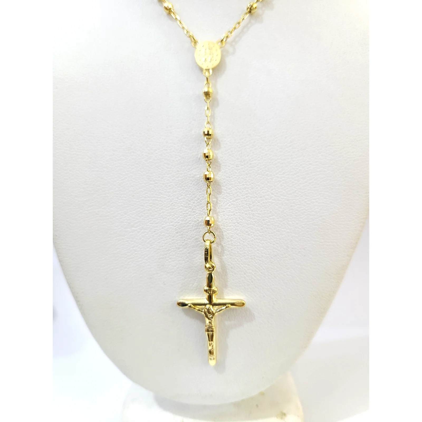 Real 10k Yellow Gold 3mm Rosary Chain 24 inch Necklace Cross Pendant - Image 2