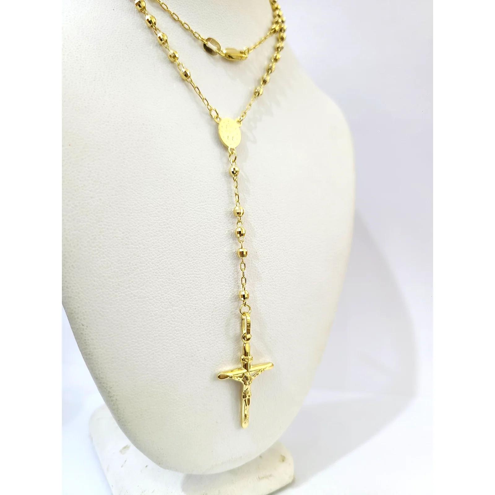 Real 10k Yellow Gold 3mm Rosary Chain 24 inch Necklace Cross Pendant - Image 3