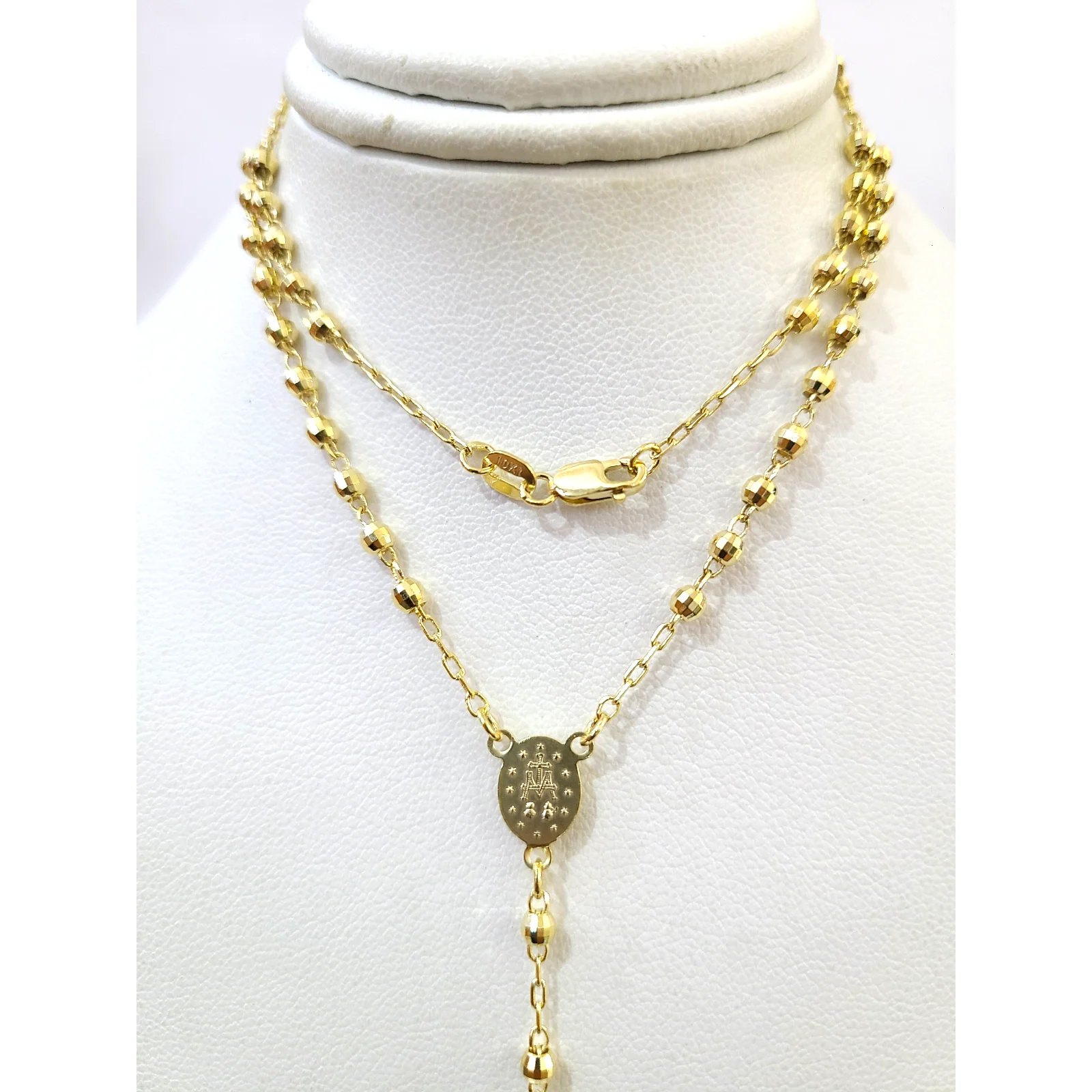 Real 10k Yellow Gold 3mm Rosary Chain 24 inch Necklace Cross Pendant - Image 4