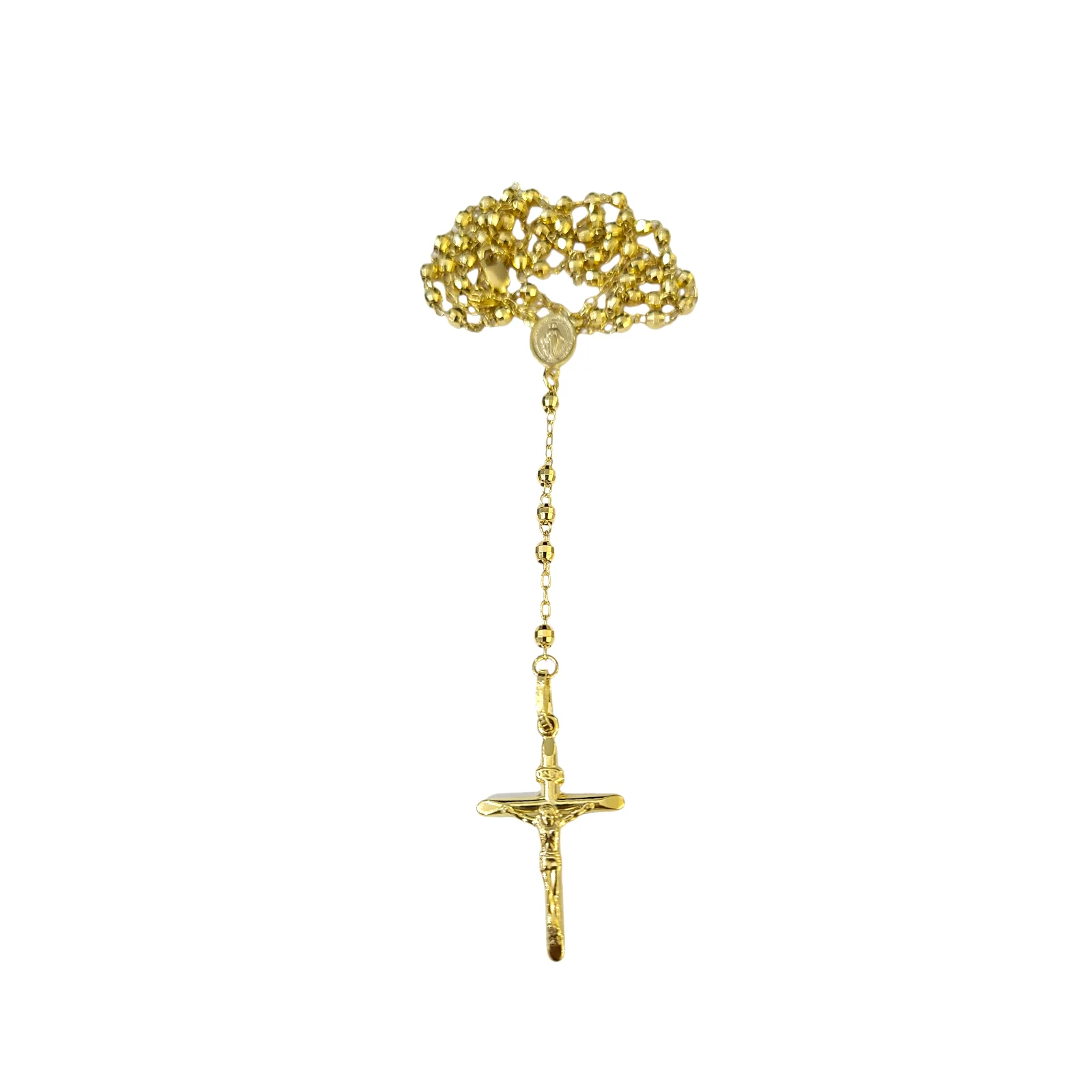 Real 10k Yellow Gold 3mm Rosary Chain 24 inch Necklace Cross Pendant - Image 6