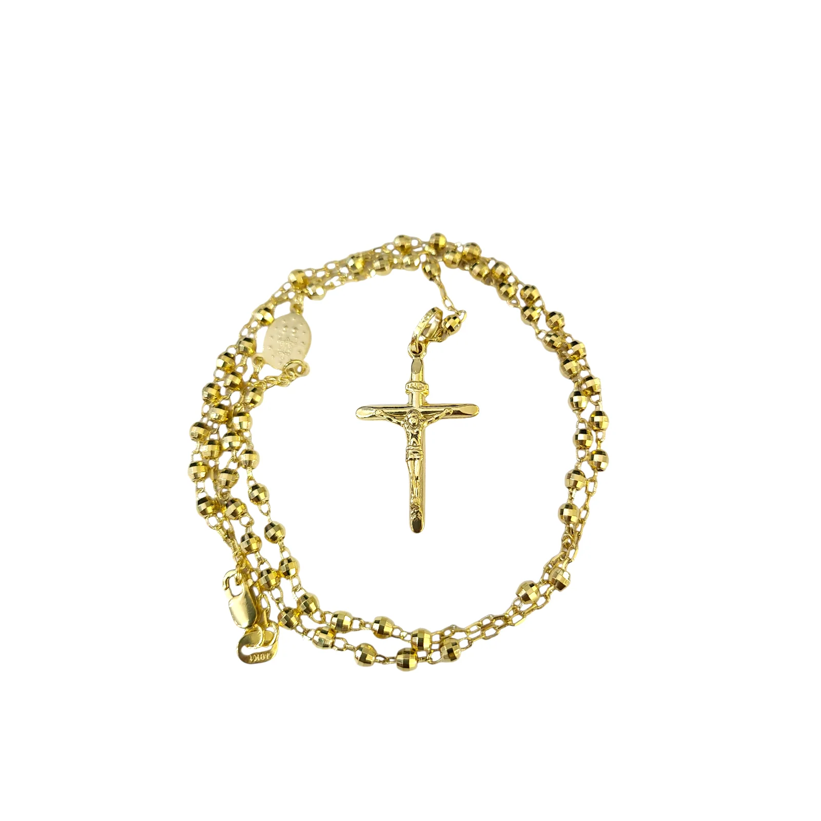 Real 10k Yellow Gold 3mm Rosary Chain 24 inch Necklace Cross Pendant - Image 7