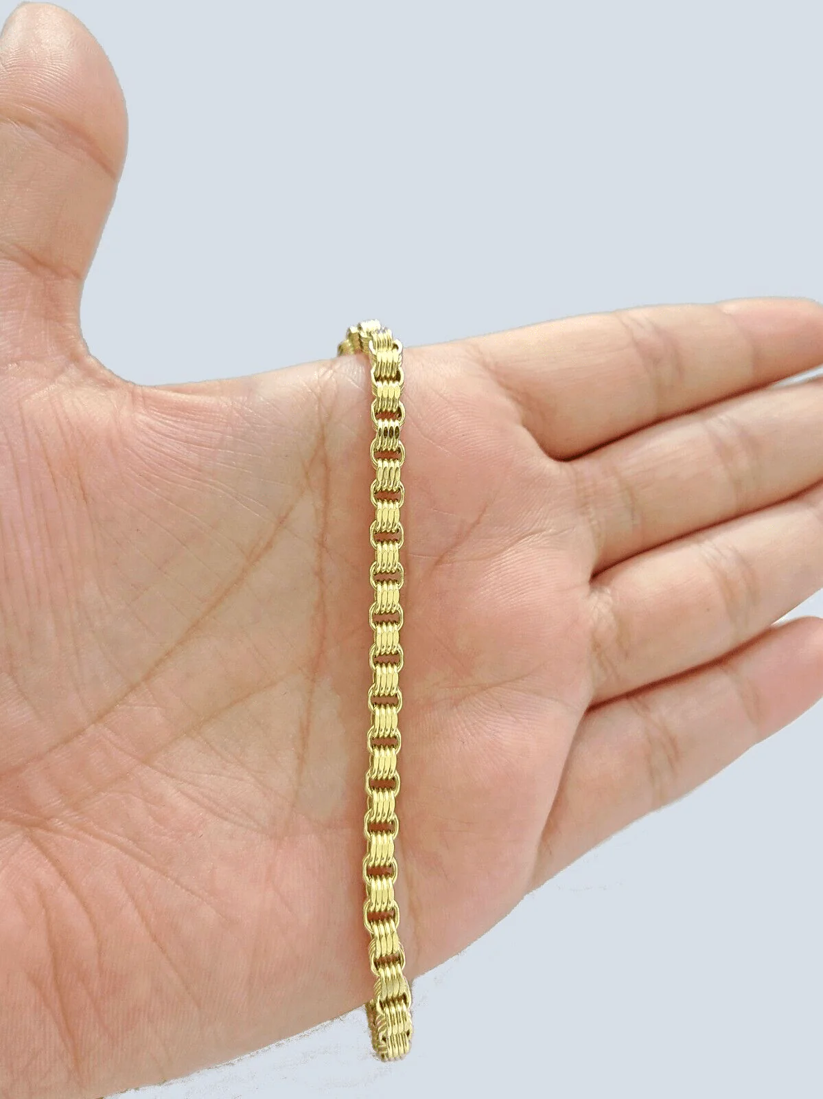 Real 10k Yellow Gold 4mm Box Byzantine Bracelet 8" inch 10kt Unisex Men Women - Image 3