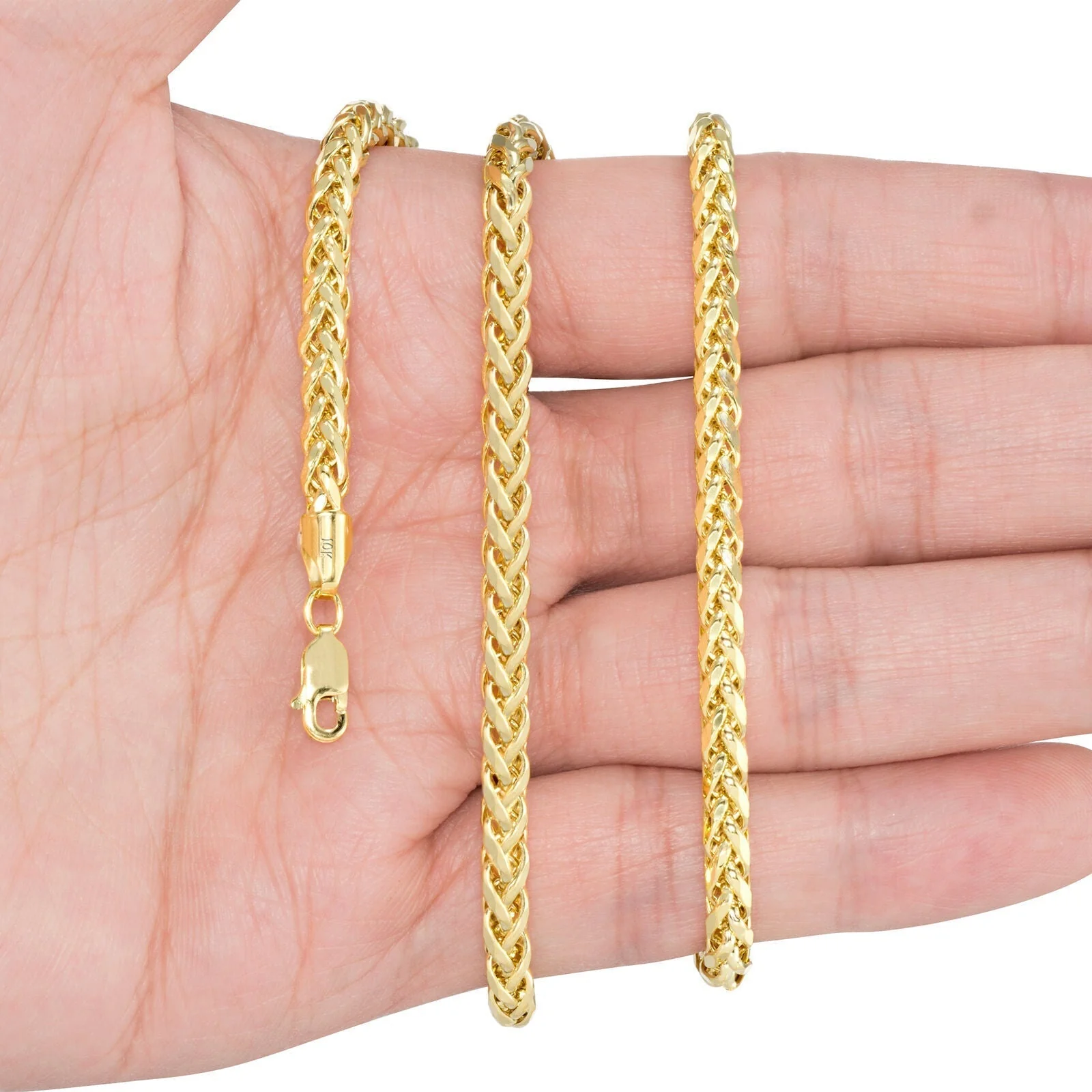 Real 10K Yellow Gold 4mm Wheat Palm Franco Spiga Chain Necklace 16"- 30" Hollow - Image 3
