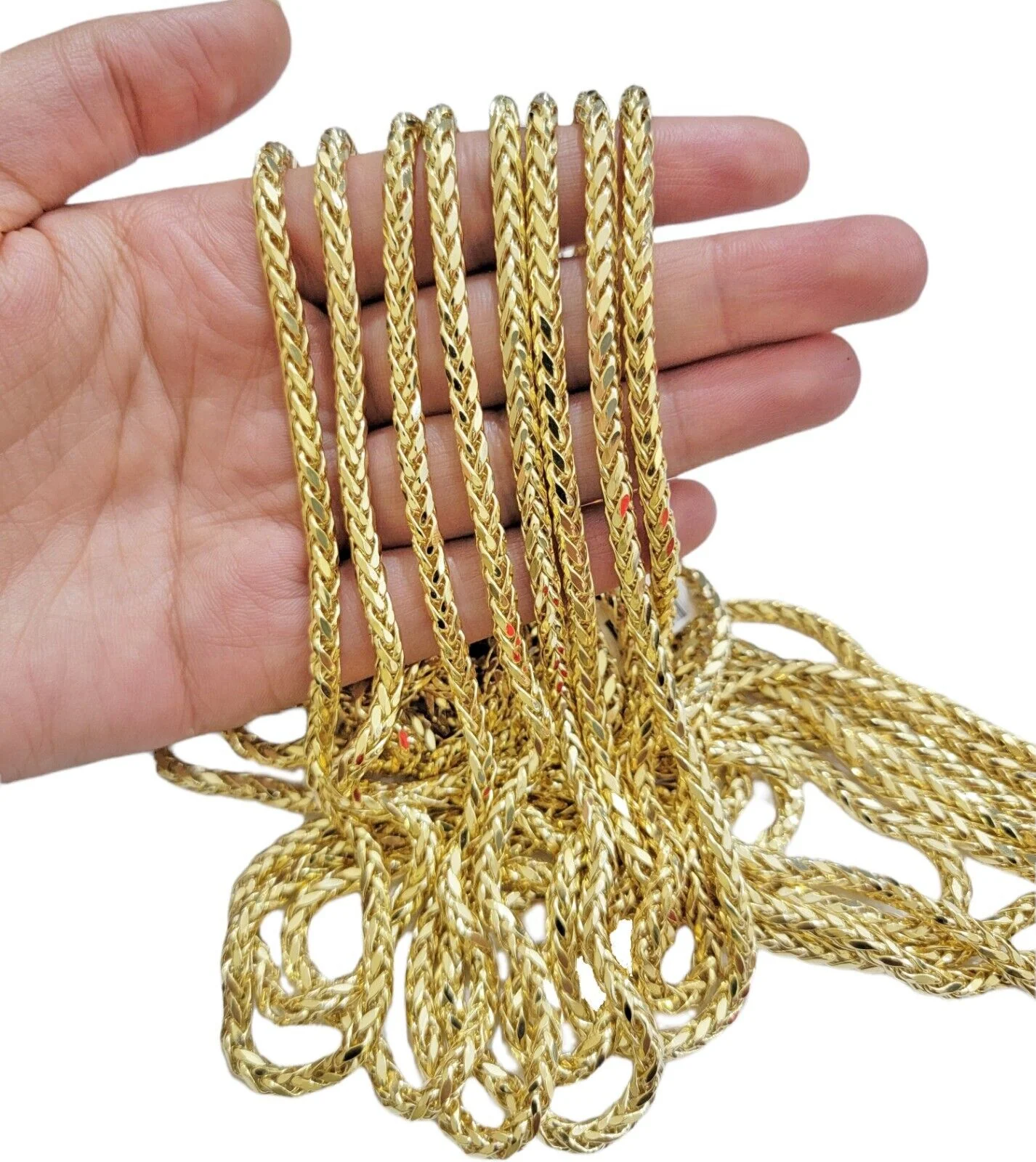 Real 10K Yellow Gold 4mm Wheat Palm Franco Spiga Chain Necklace 16"- 30" Hollow - Image 7