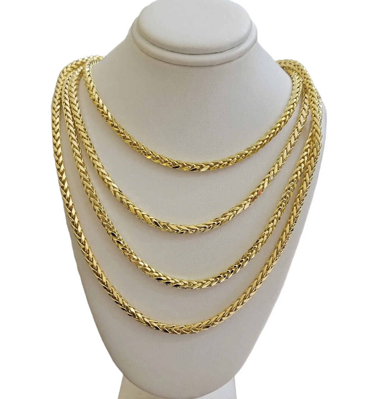 Real 10K Yellow Gold 4mm Wheat Palm Franco Spiga Chain Necklace 16"- 30" Hollow - Image 9