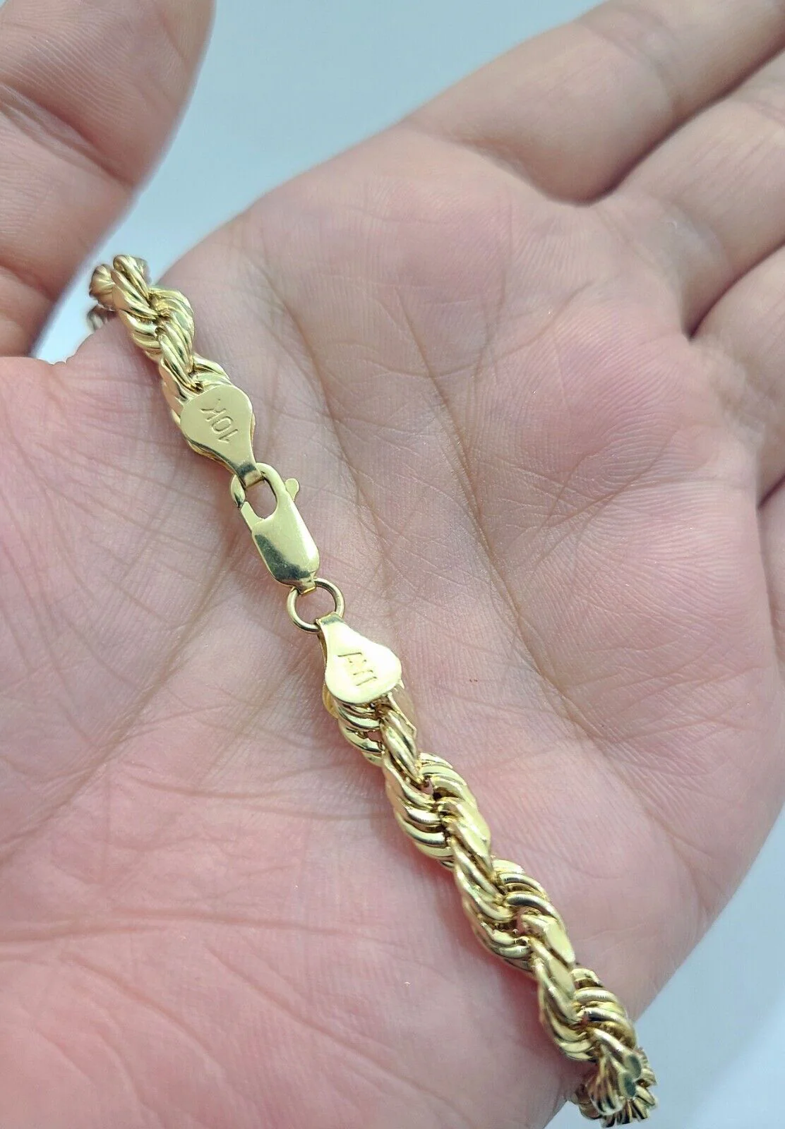 Real 10k Yellow Gold 5mm Rope Bracelet 9'' inch 10kt Unisex - Image 5