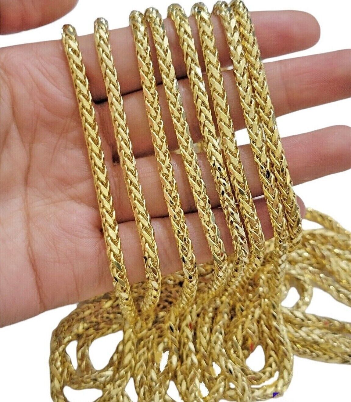 Real 10K Yellow Gold 5mm Wheat Palm Franco Spiga Chain Necklace 16"- 30" Hollow - Image 3