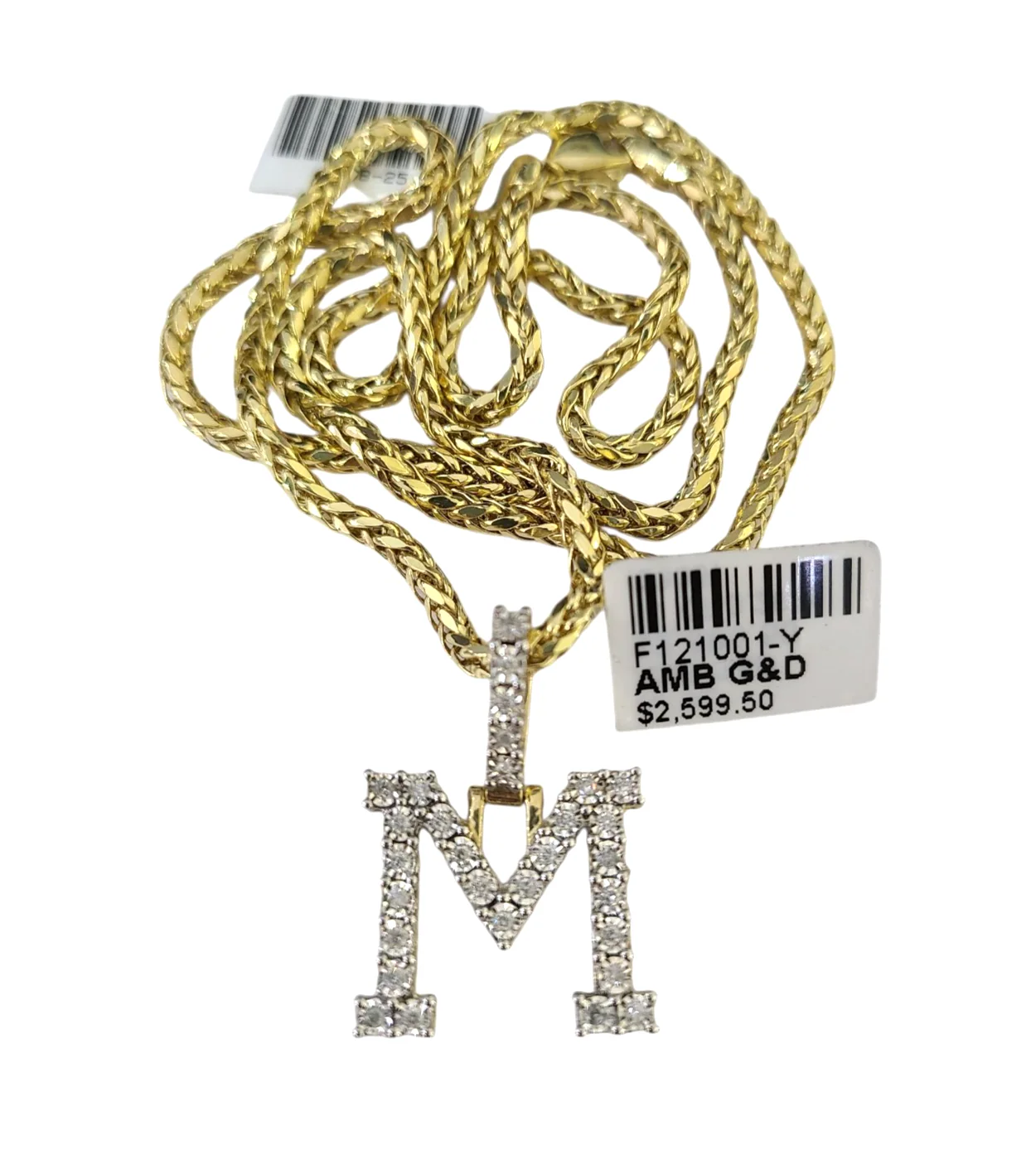 REAL 10k Yellow Gold 6mm rope chain M Diamond Initial Pendant Charm 6mm SET Necklace - Image 2