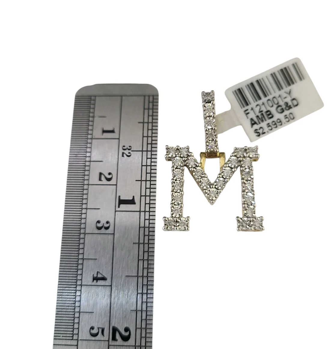 REAL 10k Yellow Gold 6mm rope chain M Diamond Initial Pendant Charm 6mm SET Necklace - Image 3