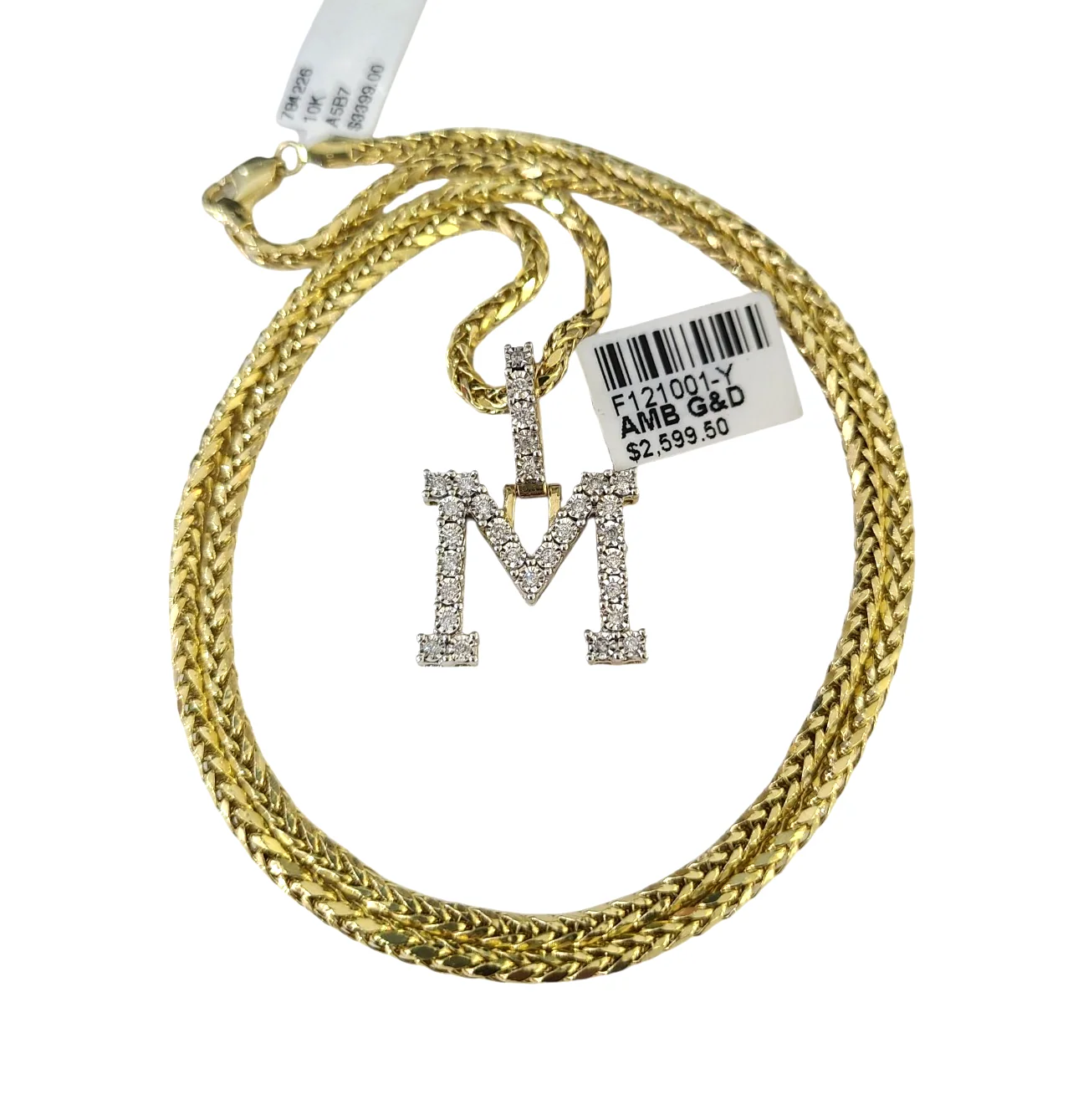 REAL 10k Yellow Gold 6mm rope chain M Diamond Initial Pendant Charm 6mm SET Necklace - Image 4