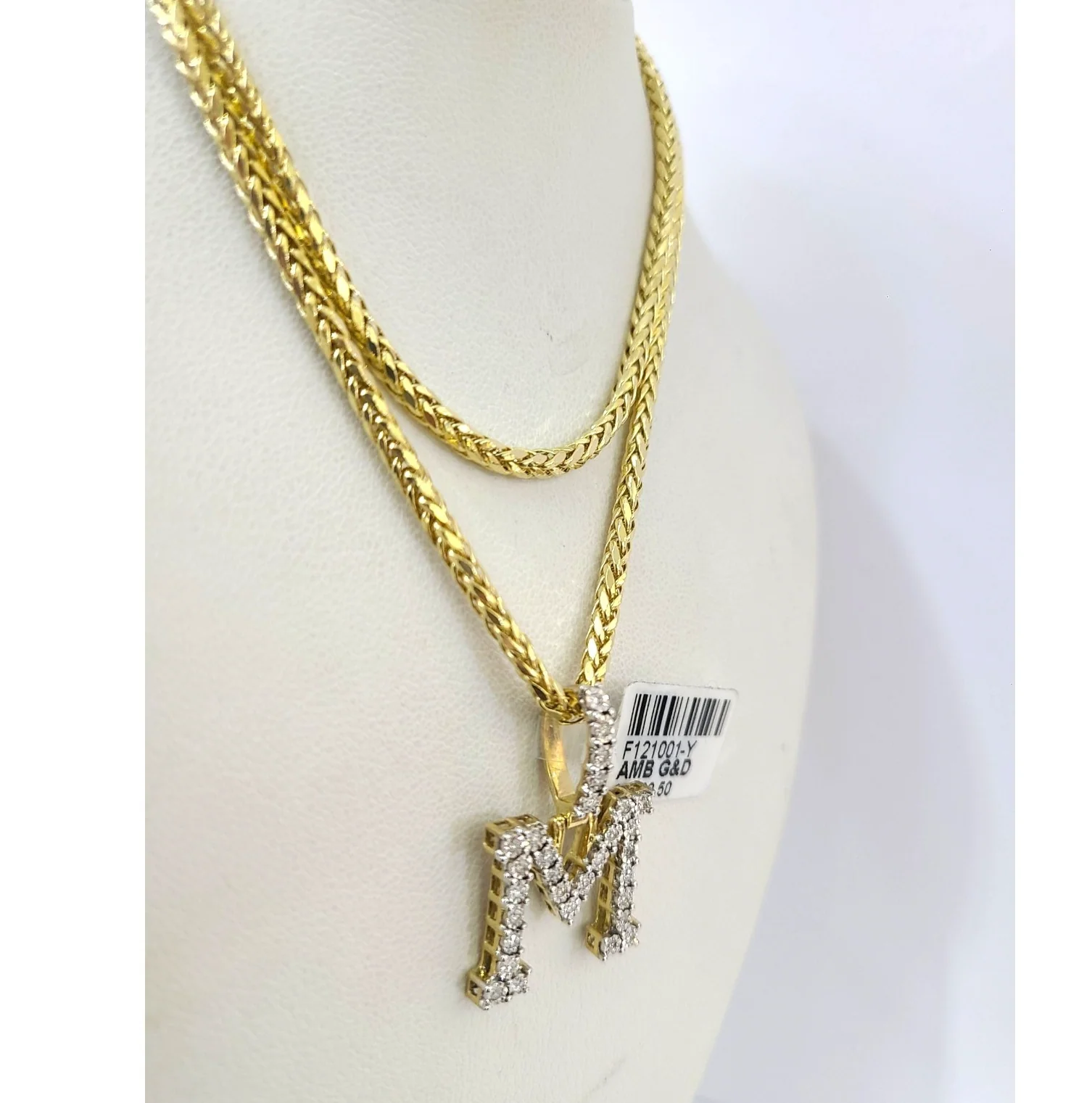 REAL 10k Yellow Gold 6mm rope chain M Diamond Initial Pendant Charm 6mm SET Necklace - Image 5