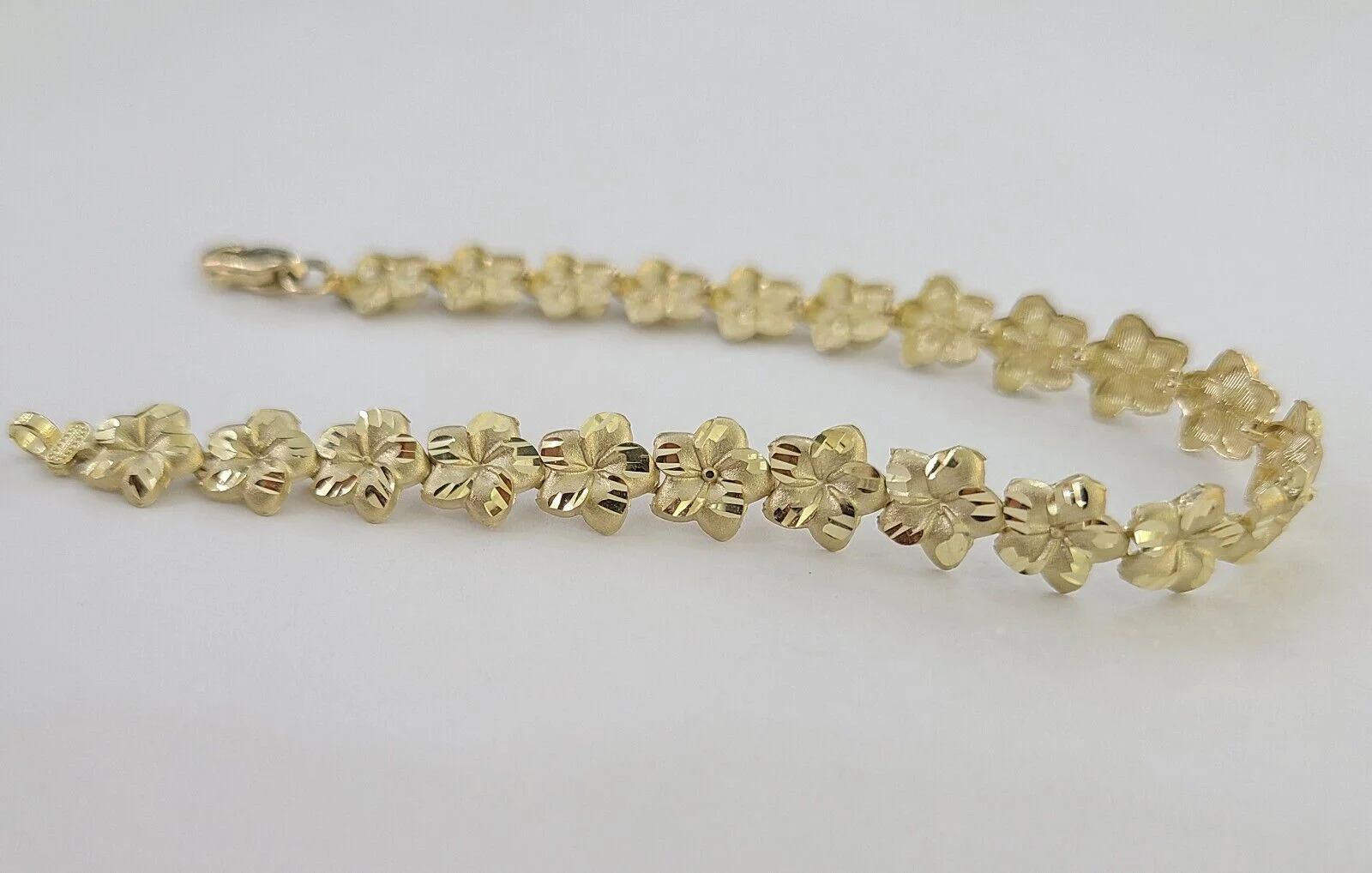 Real 10K Yellow Gold 8mm Flower Bracelet  7.5" Inch 10kt Gold - Image 6
