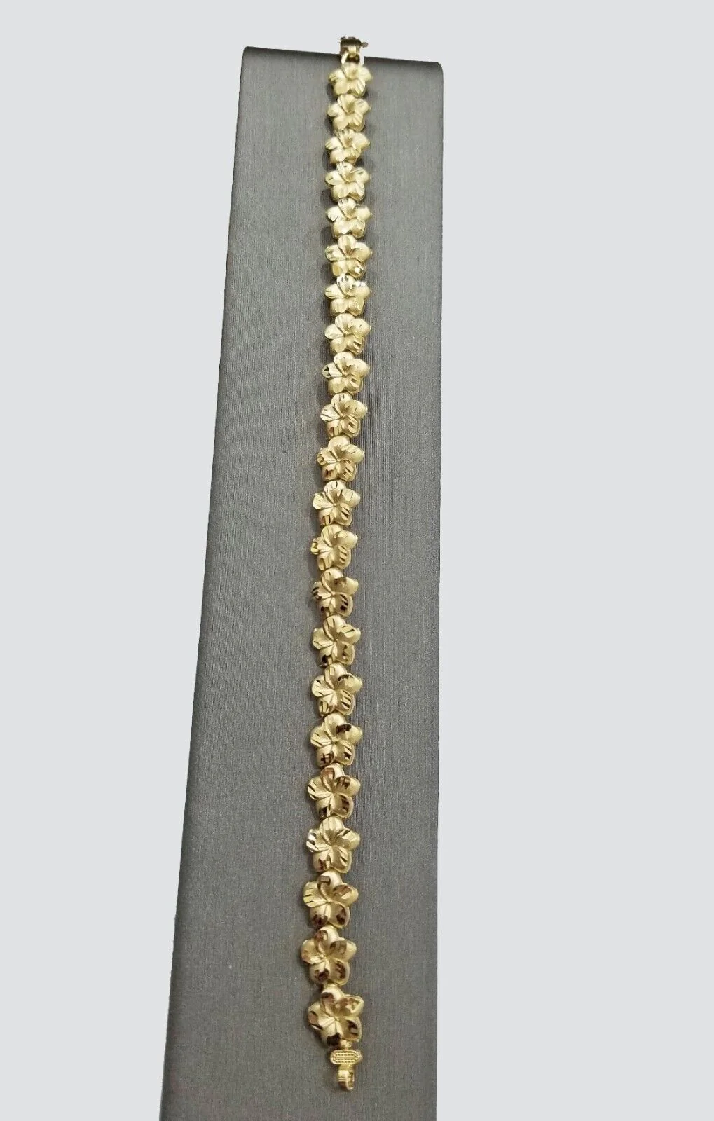 Real 10K Yellow Gold 8mm Flower Bracelet 7.5" inch 10kt Lobster lock - Image 4