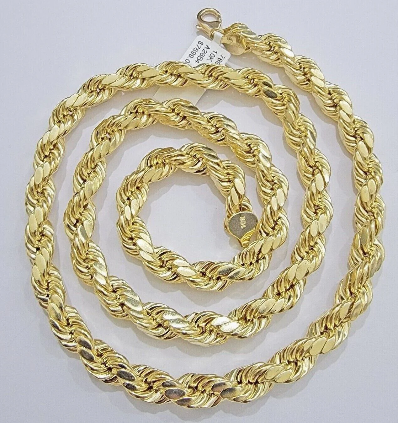 Real 10k Yellow Gold 8mm Rope Chain Necklace 18 in- 30 Inch Diamond Cuts 10kt - Image 9