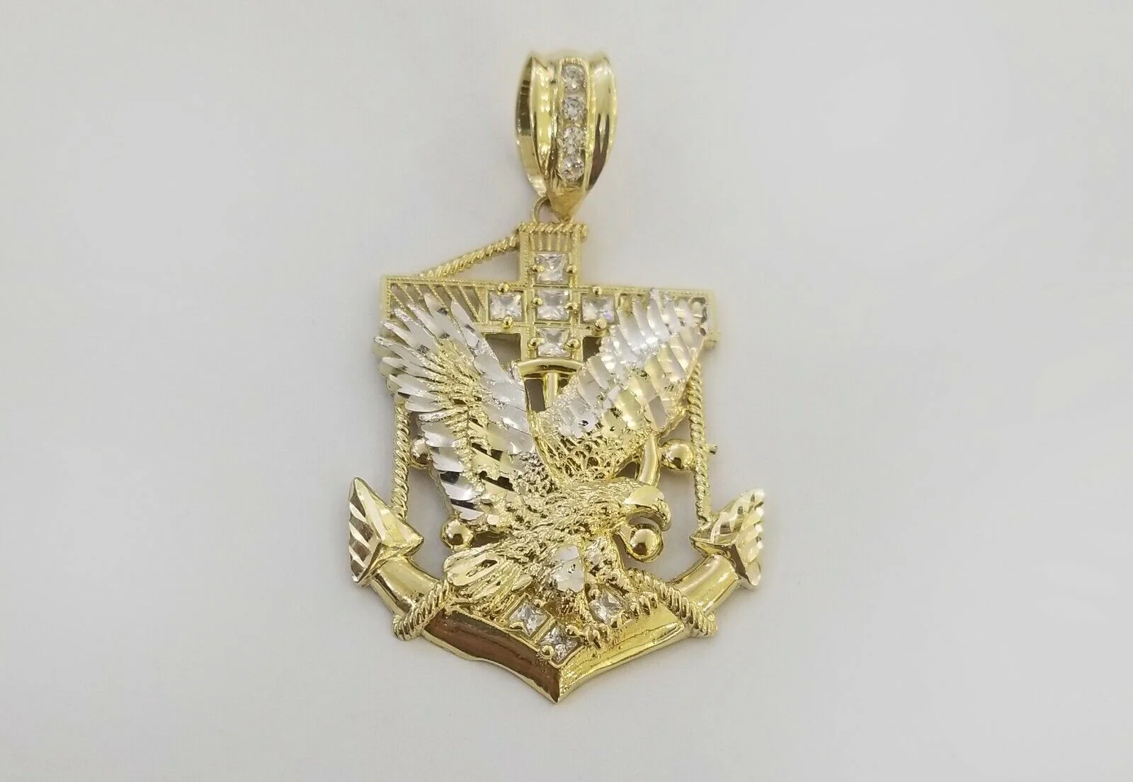 Real 10k Yellow Gold American Eagle Anchor Pendant 2 inches Charm - Image 3