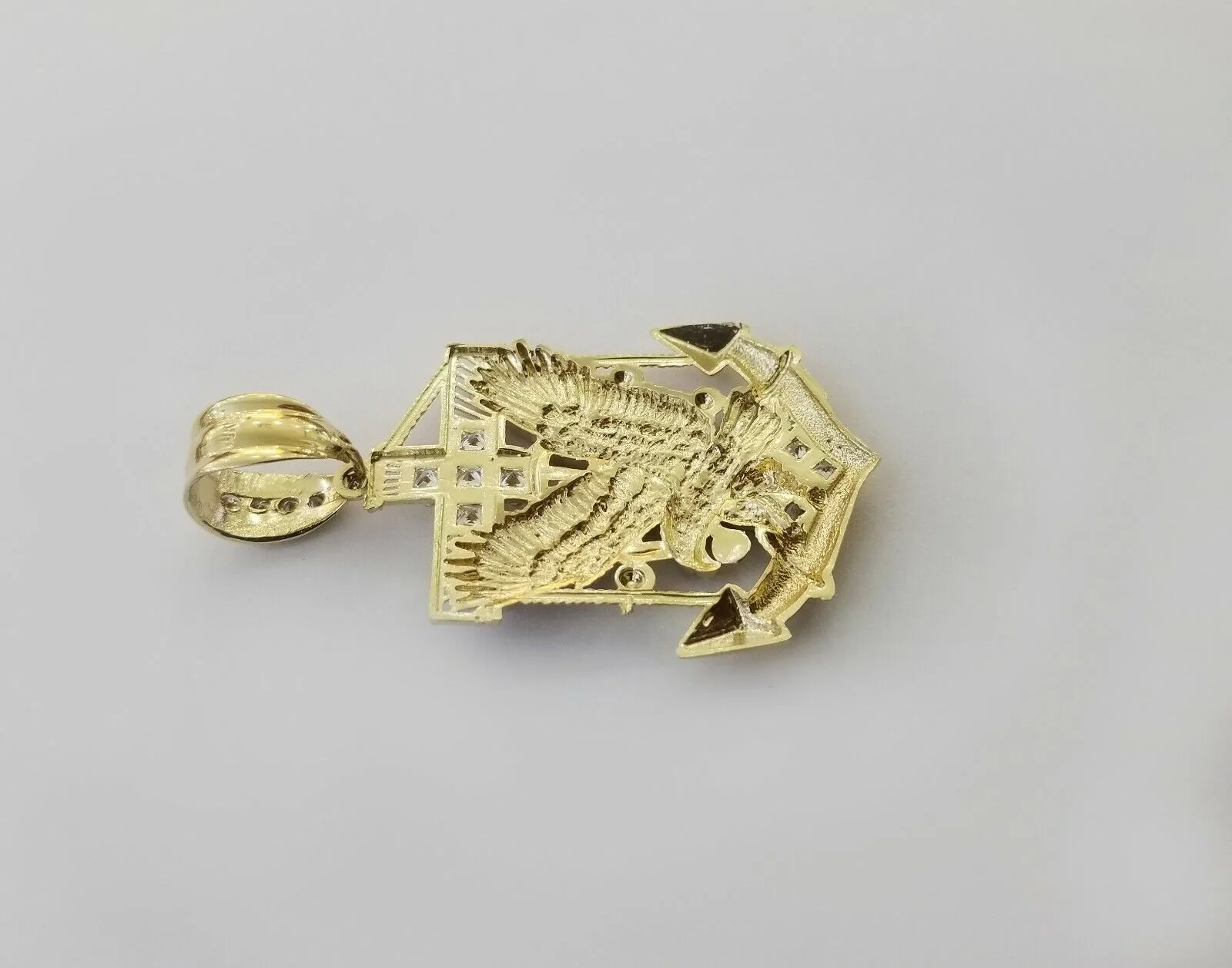 Real 10k Yellow Gold American Eagle Anchor Pendant 2 inches Charm - Image 4
